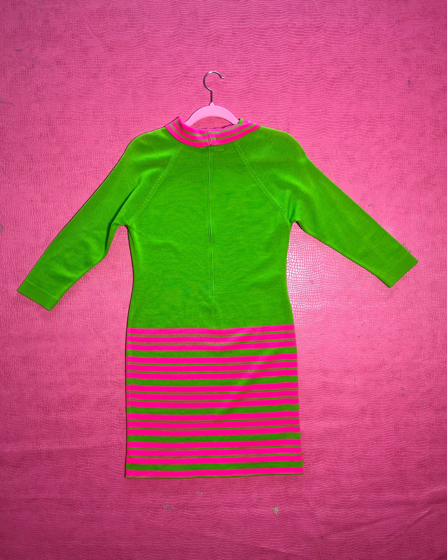 Vintage 60s "Cyrano by Sebastien" Pink & Green Knit Dress - Best Fits Size XS-M
