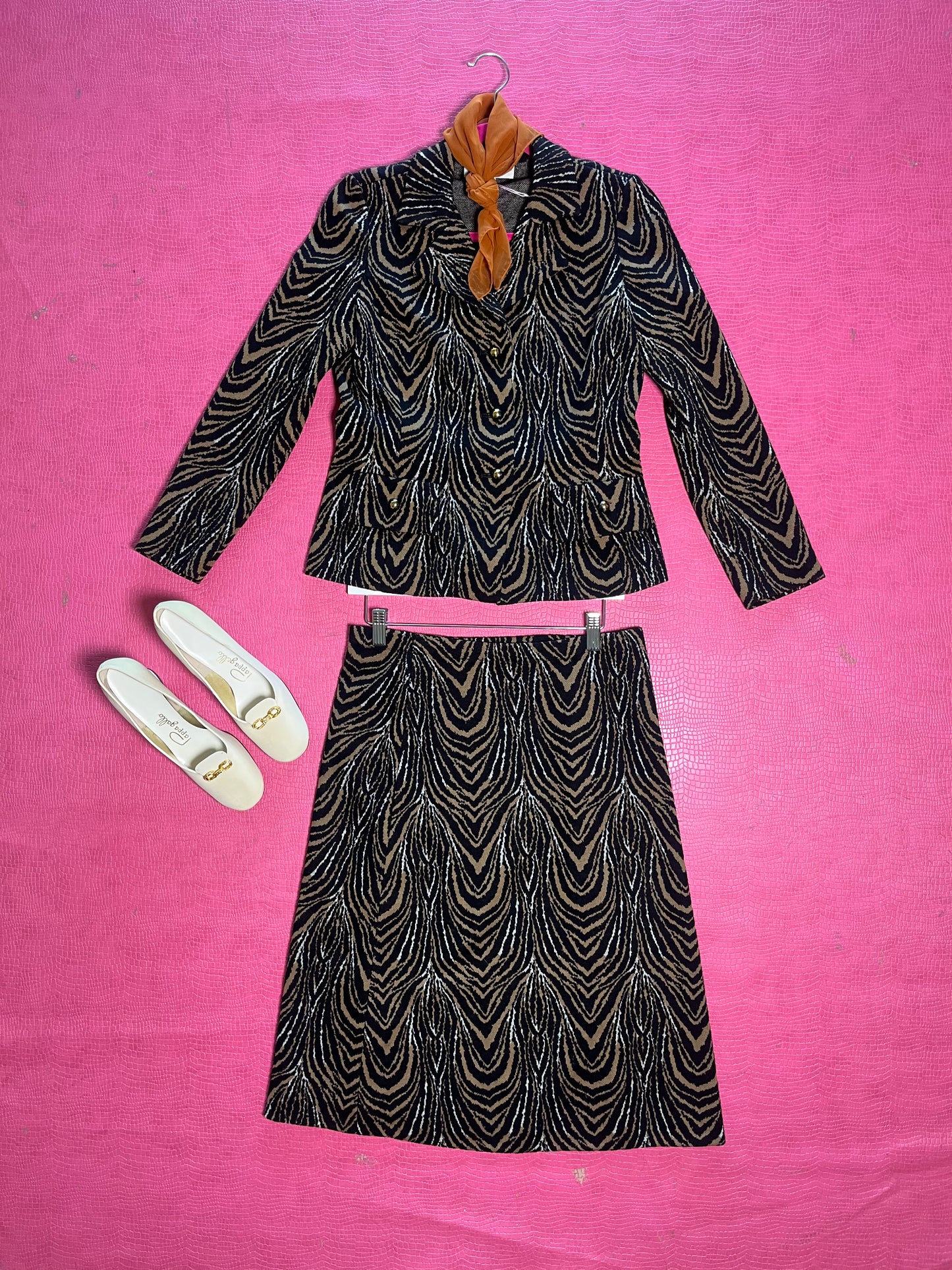 Vintage 60s "Kimberly Knits" Tiger Print 2-Piece Skirt Set - Best Fits Size XS-M