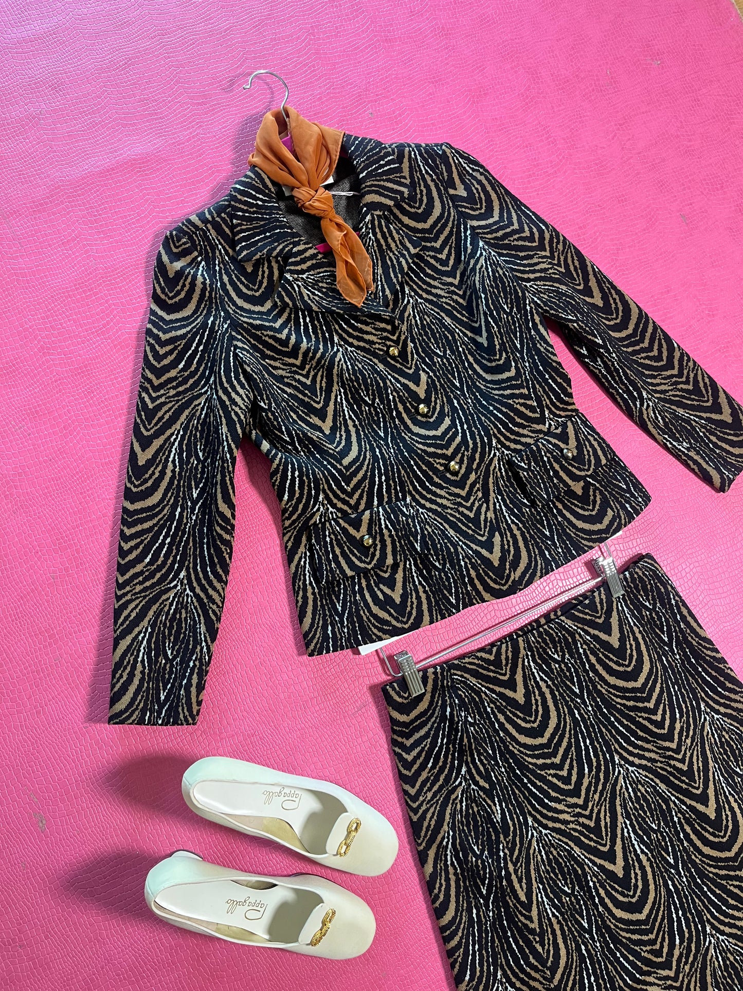 Vintage 60s "Kimberly Knits" Tiger Print 2-Piece Skirt Set - Best Fits Size XS-M