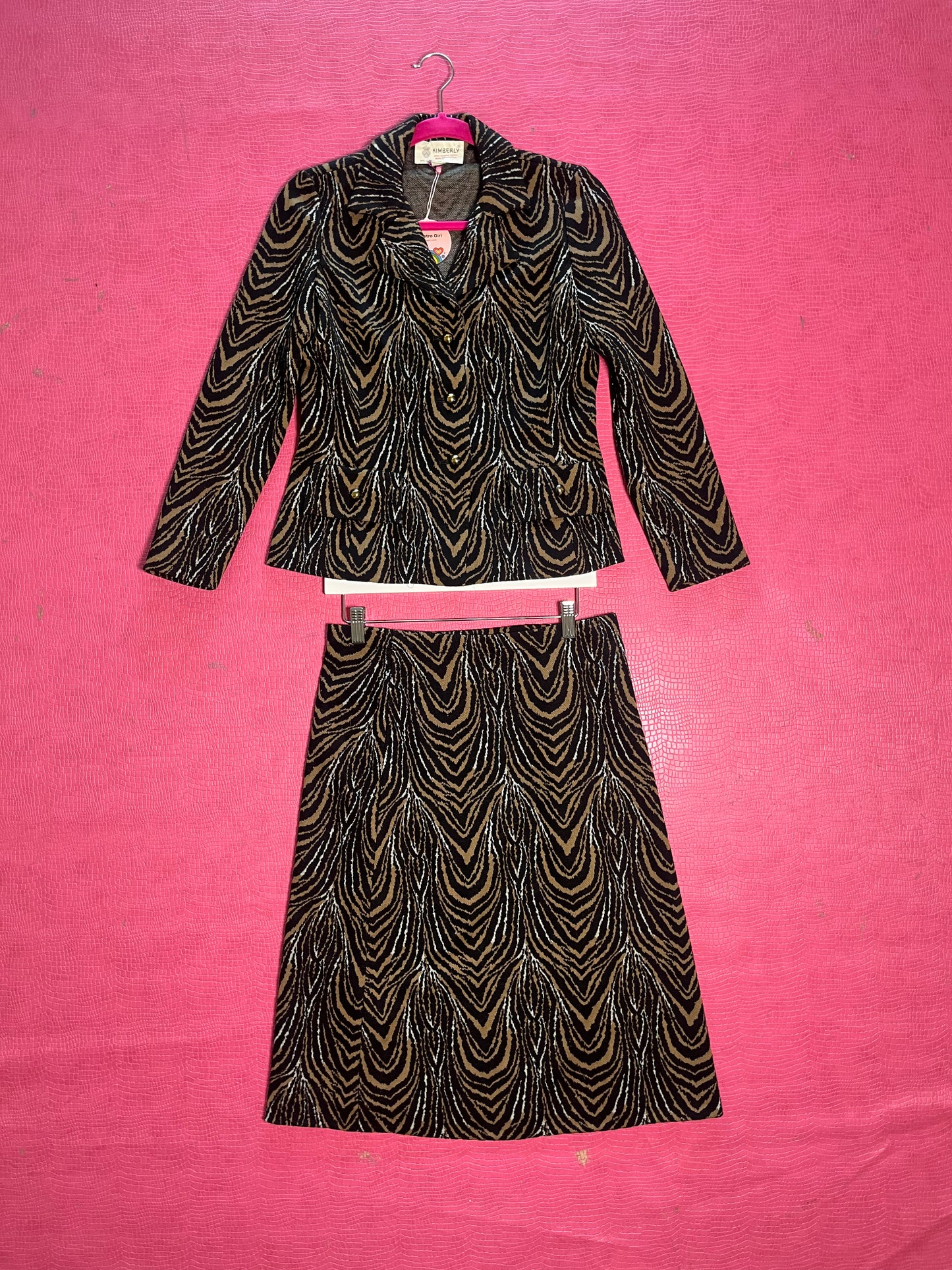 Vintage 60s "Kimberly Knits" Tiger Print 2-Piece Skirt Set - Best Fits Size XS-M