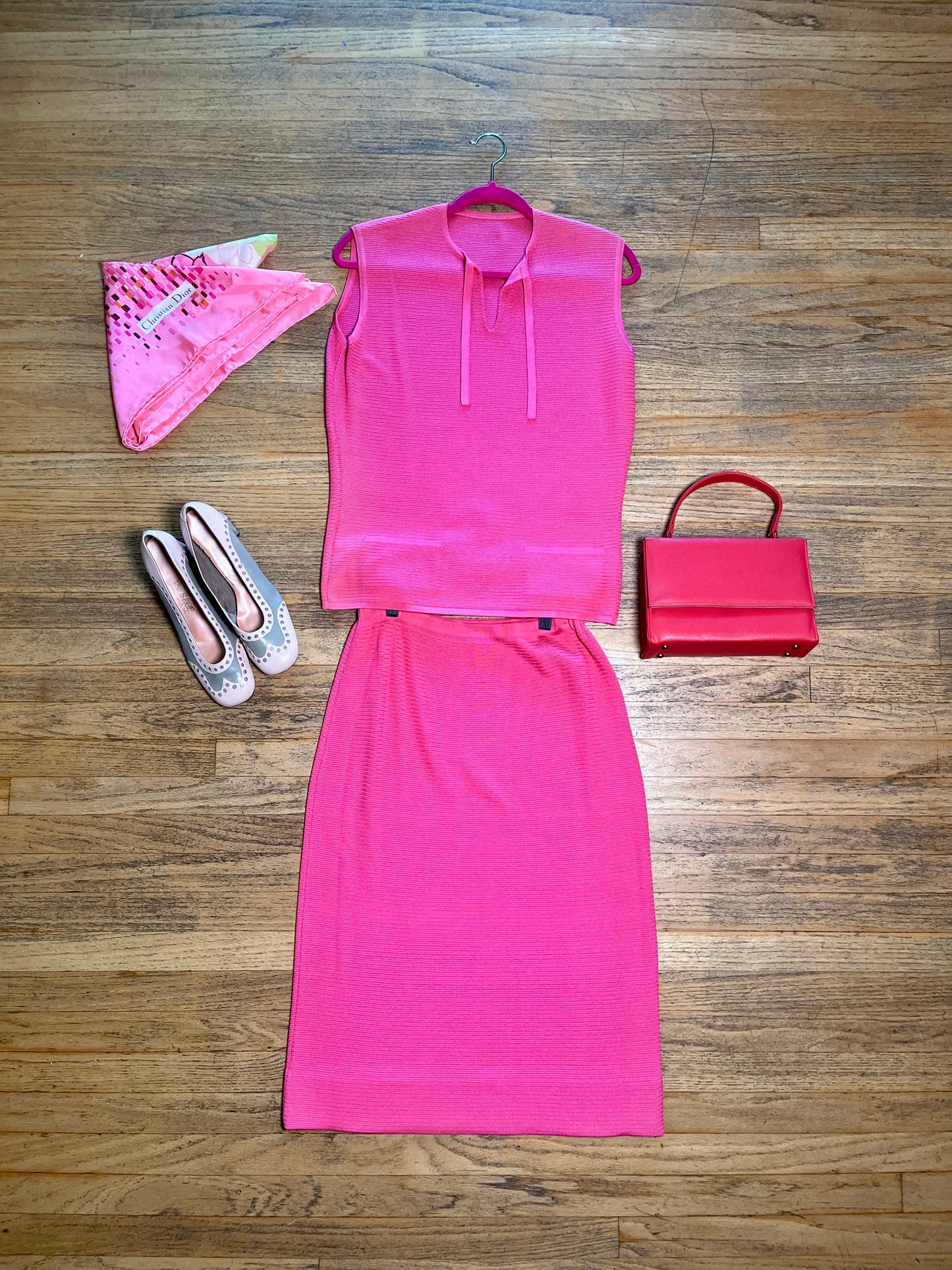 Vintage 60s Pink Knit Skirt Set - Best Fits Size S-L