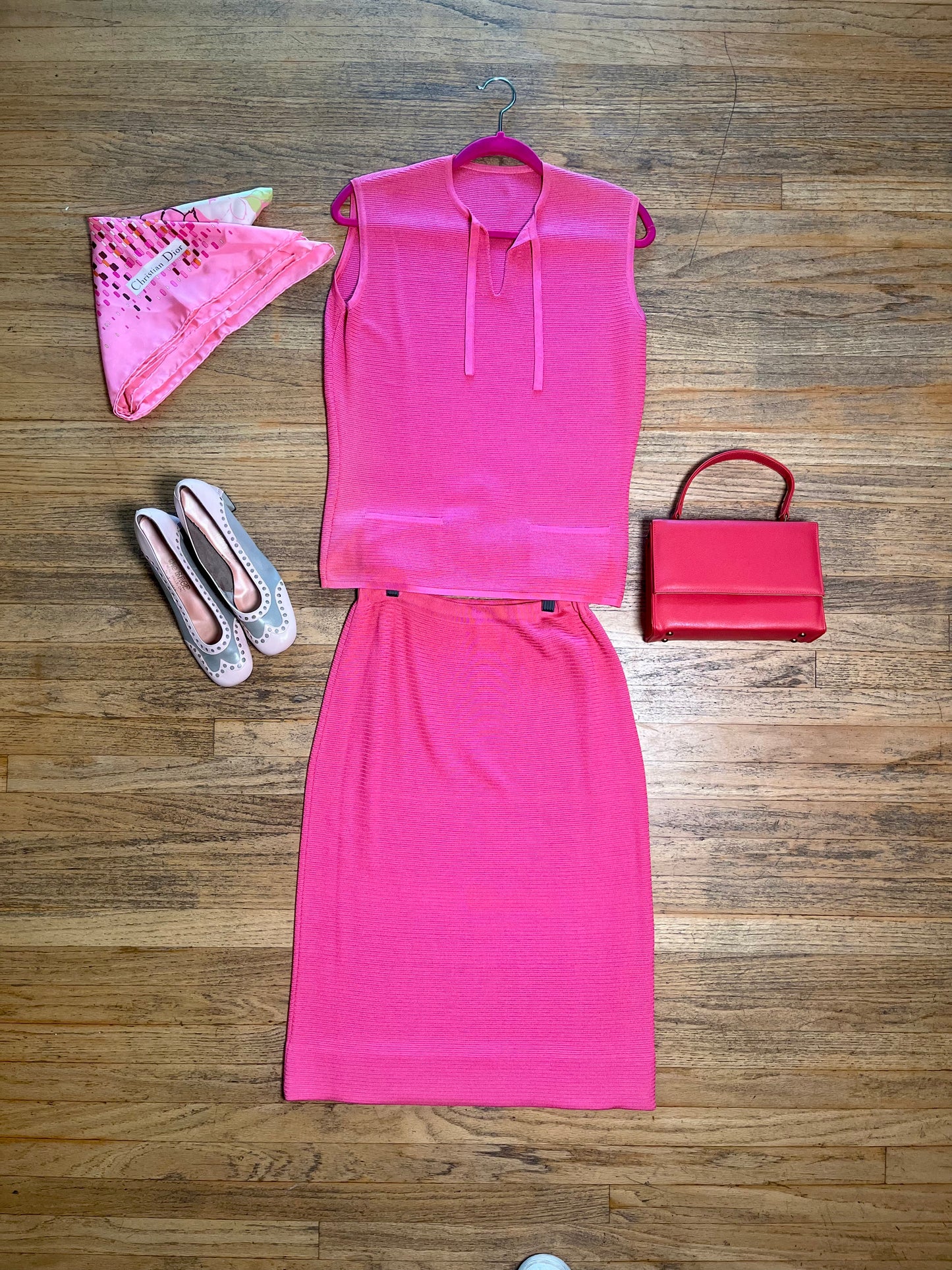 Vintage 60s Pink Knit Skirt Set - Best Fits Size S-L