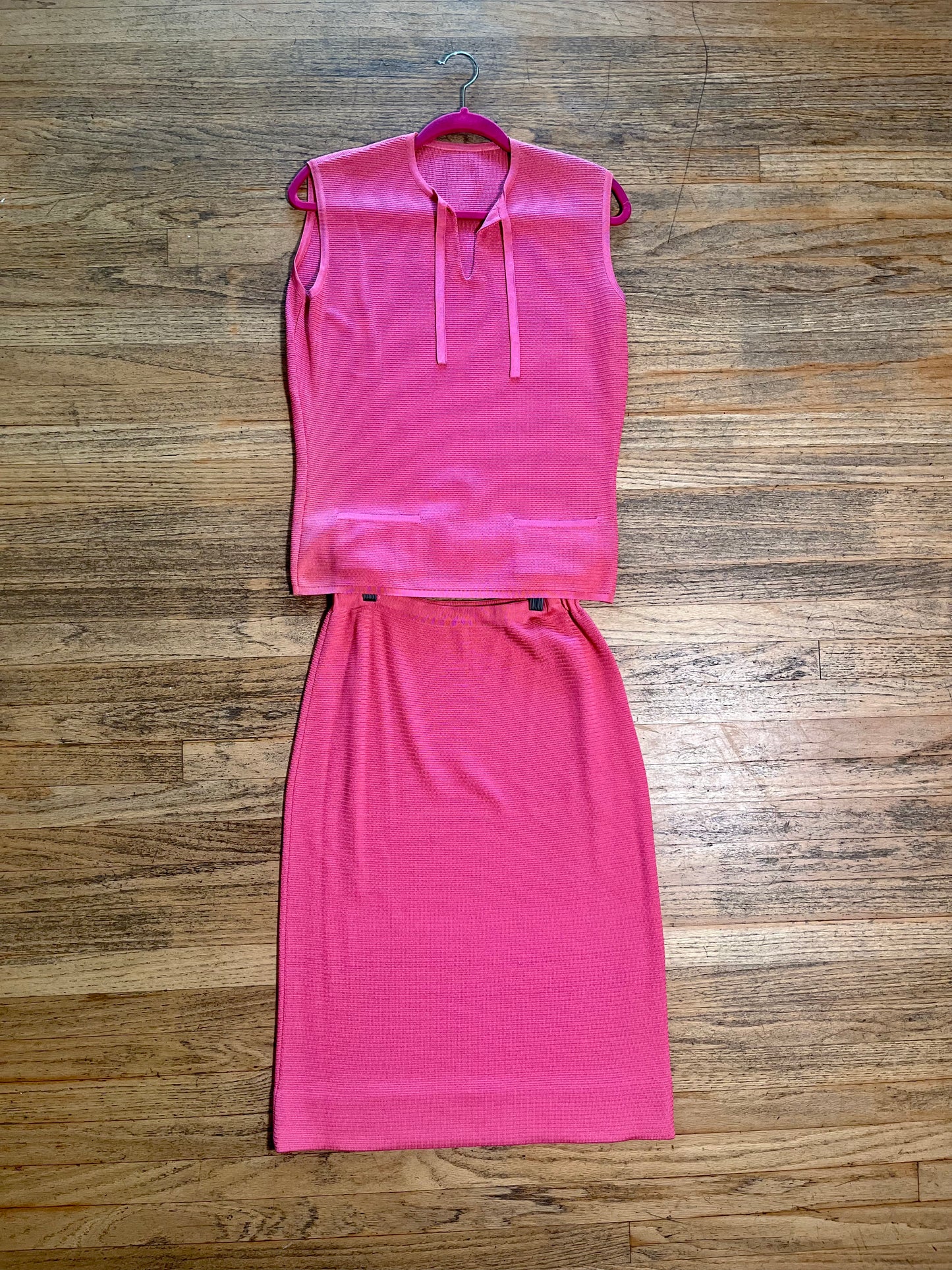 Vintage 60s Pink Knit Skirt Set - Best Fits Size S-L