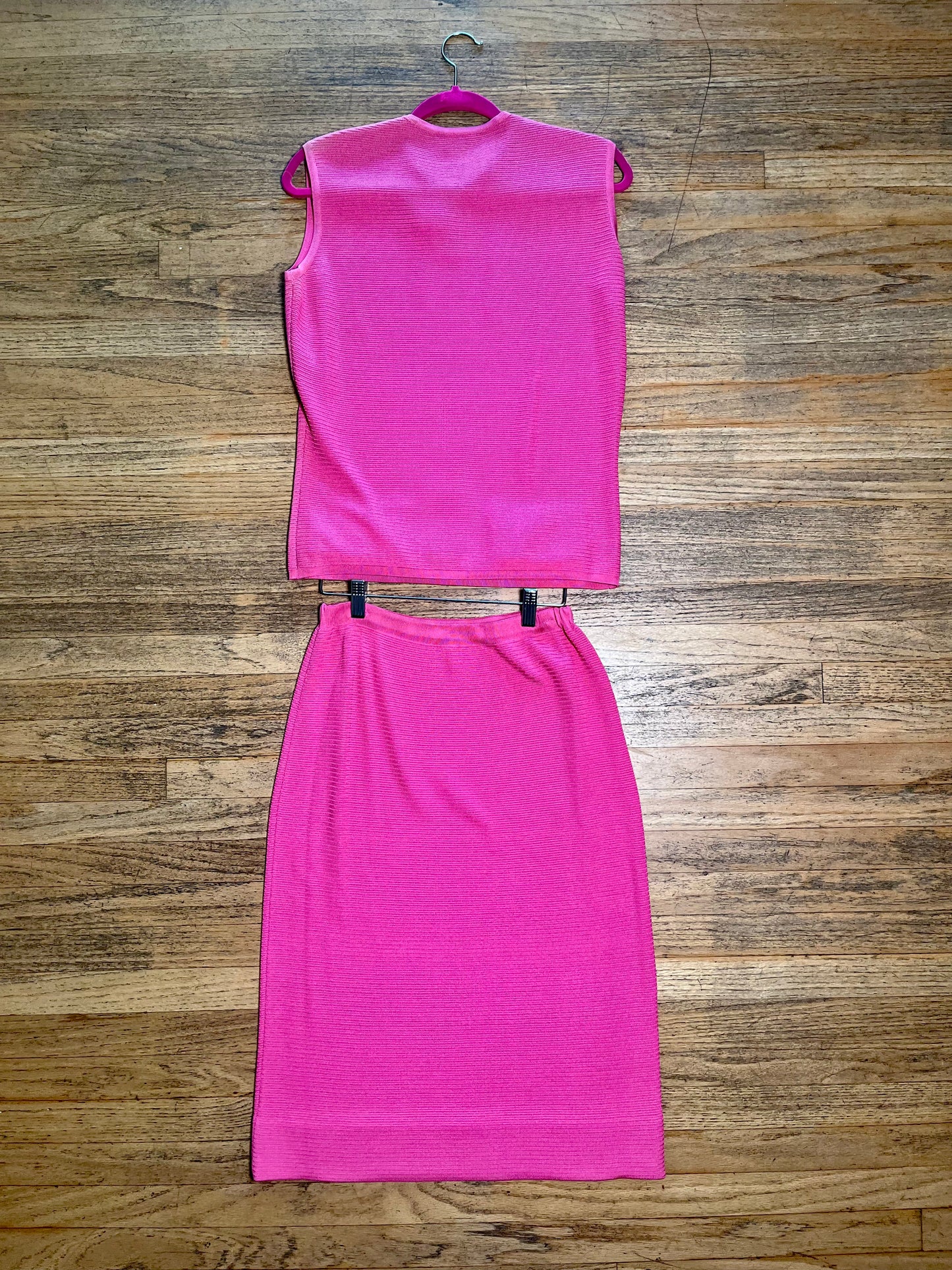Vintage 60s Pink Knit Skirt Set - Best Fits Size S-L
