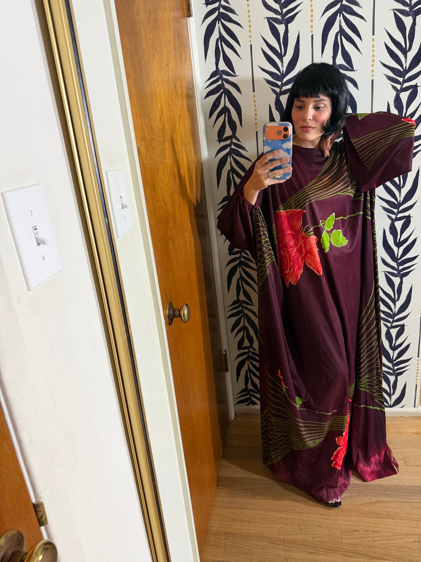 60s Psychedelic Rose Caftan Dress Fits Most Sizes