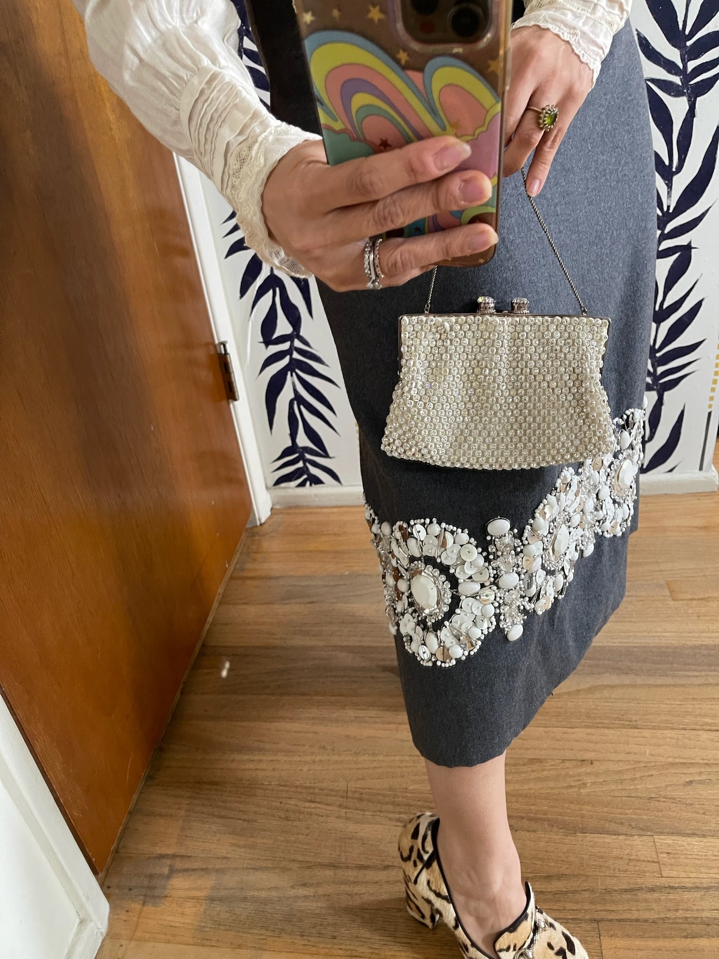 Vintage 50s Rhinestone Purse With Chain Handle