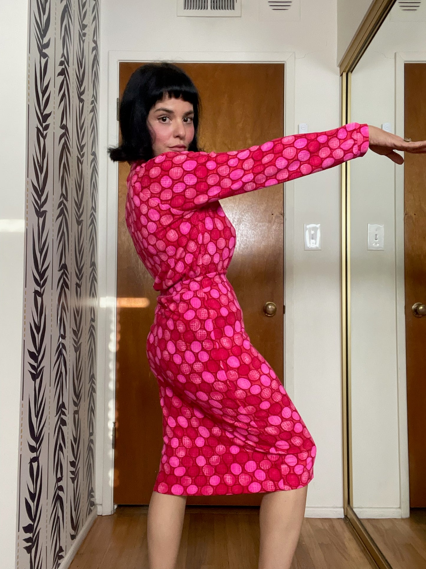 Vintage 60s "Goldworm" Pink Printed Knit Set - Best Fits Size XS-S