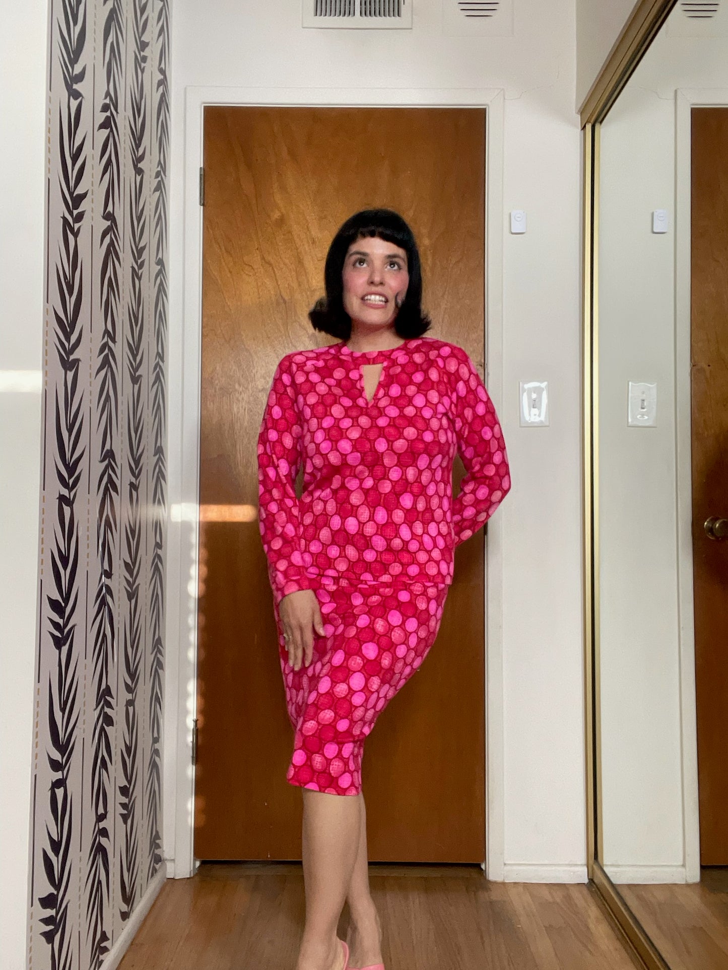 Vintage 60s "Goldworm" Pink Printed Knit Set - Best Fits Size XS-S