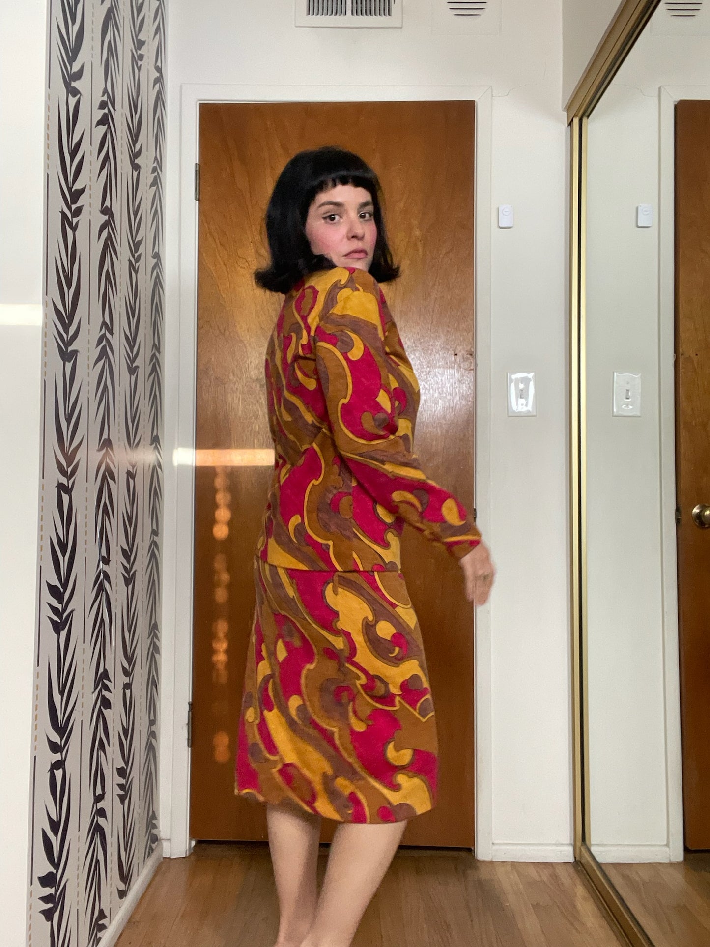 Vintage 60s "Goldworm" Psychedelic Knit Skirt Set