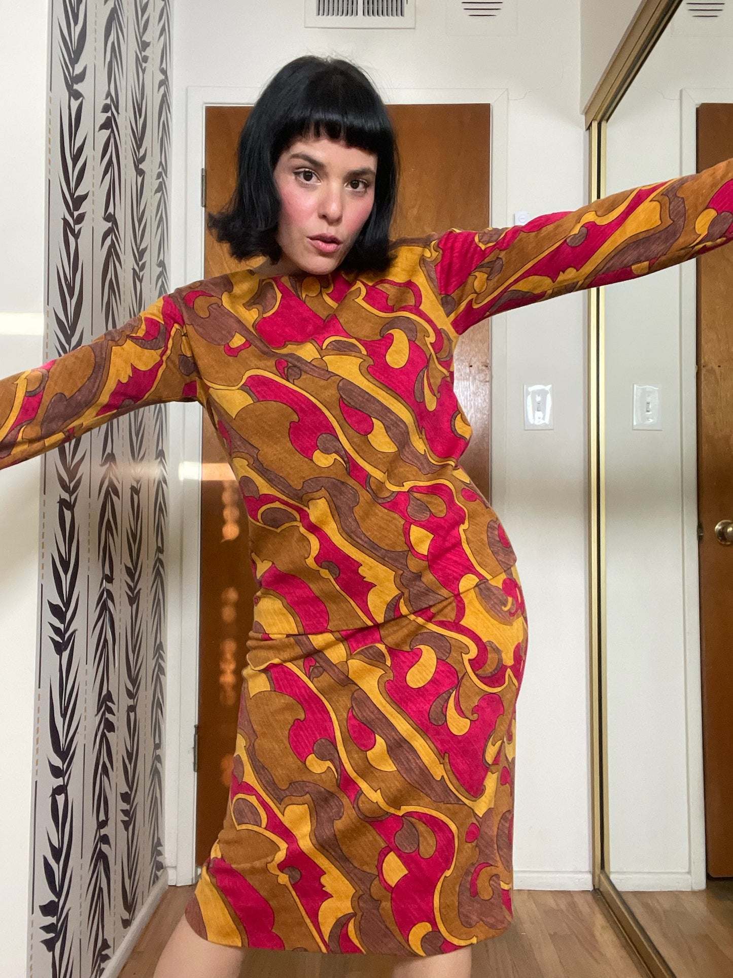 Vintage 60s "Goldworm" Psychedelic Knit Skirt Set