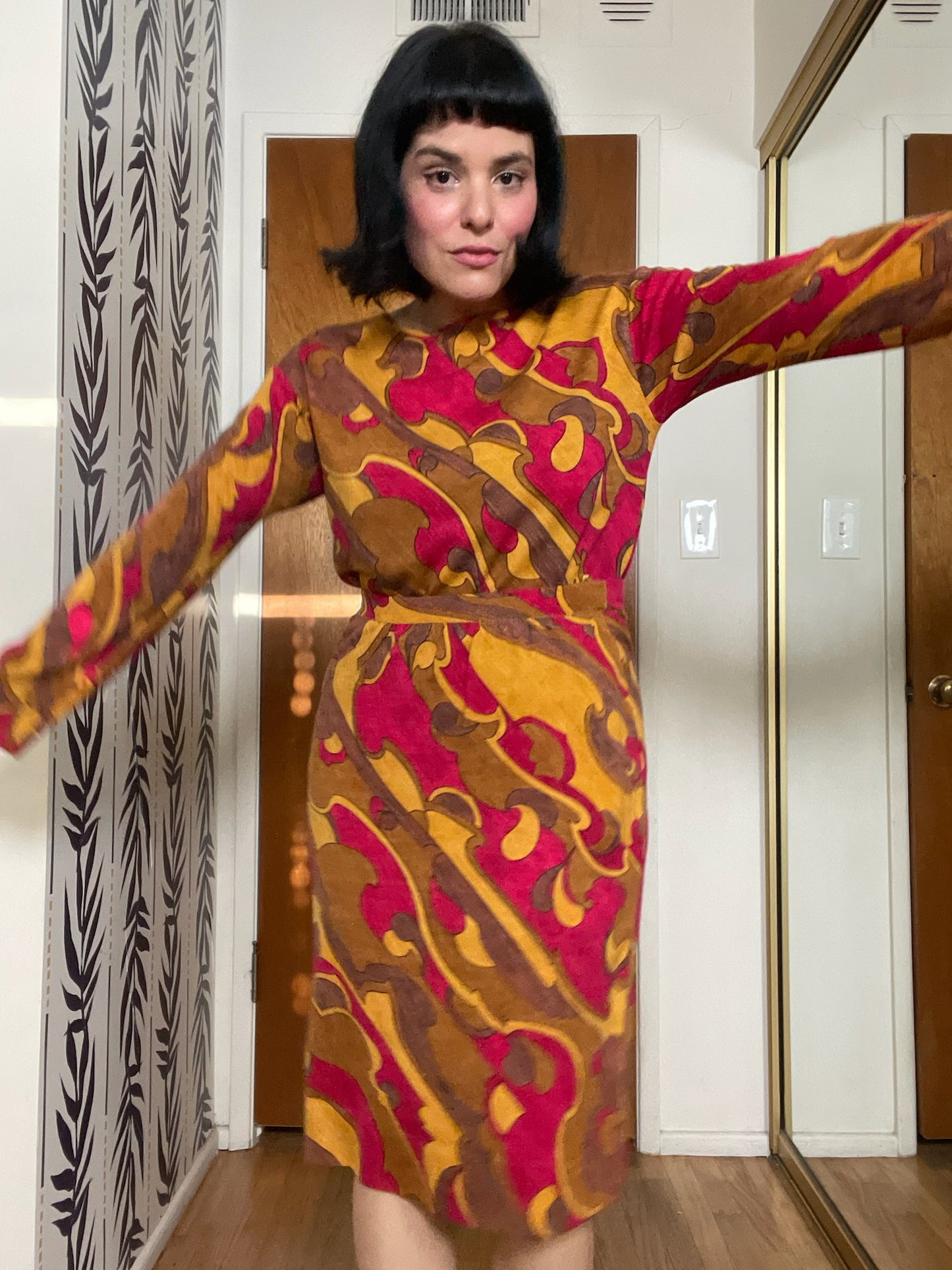Vintage 60s "Goldworm" Psychedelic Knit Skirt Set