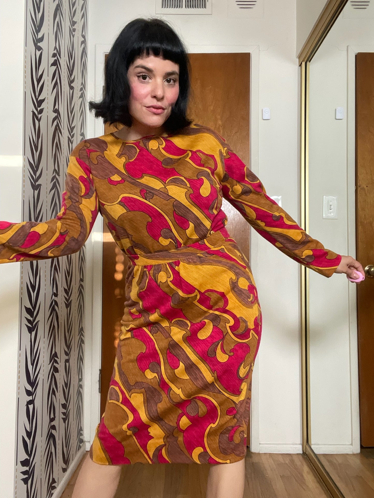 Vintage 60s "Goldworm" Psychedelic Knit Skirt Set