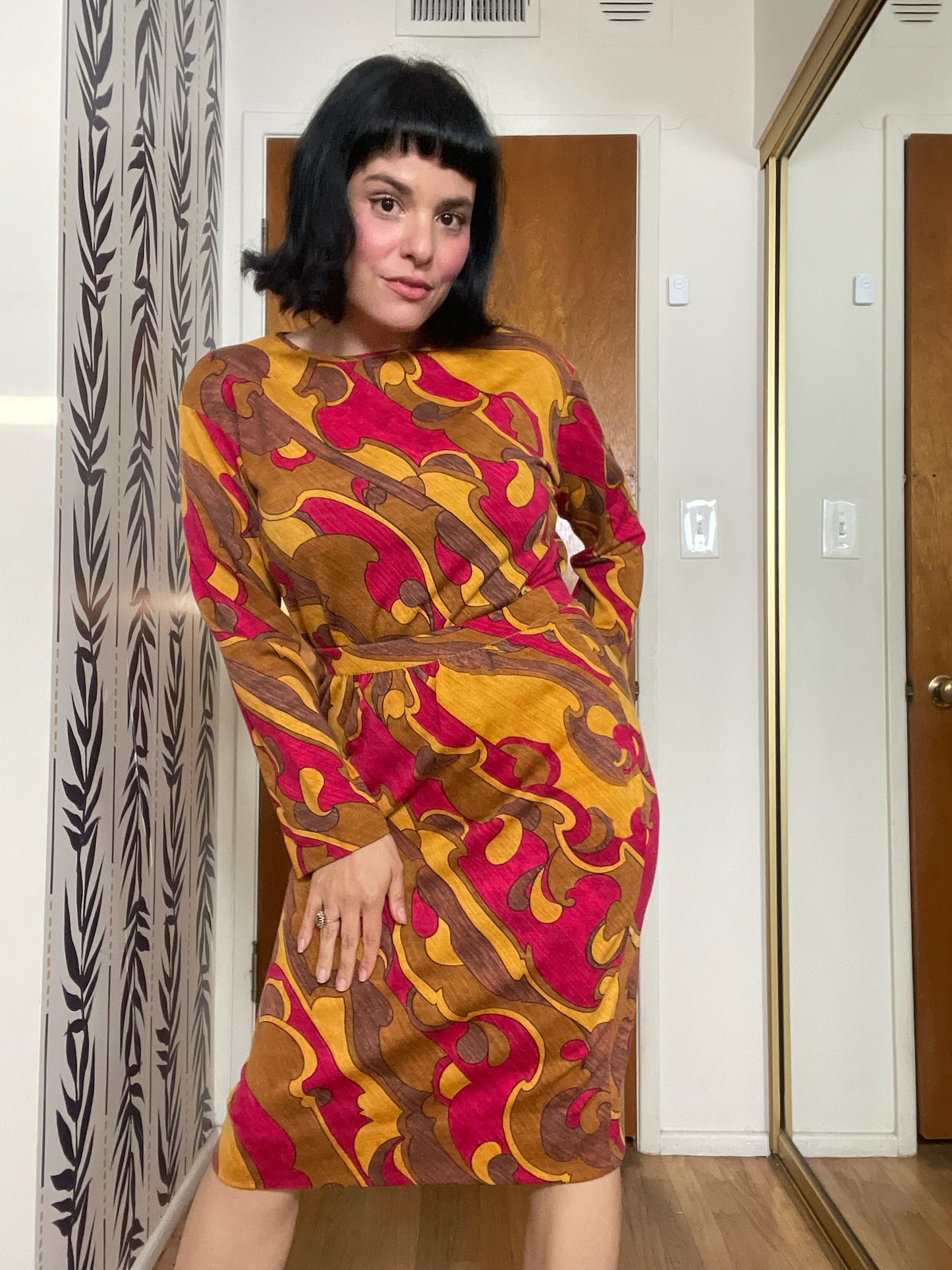 Vintage 60s "Goldworm" Psychedelic Knit Skirt Set