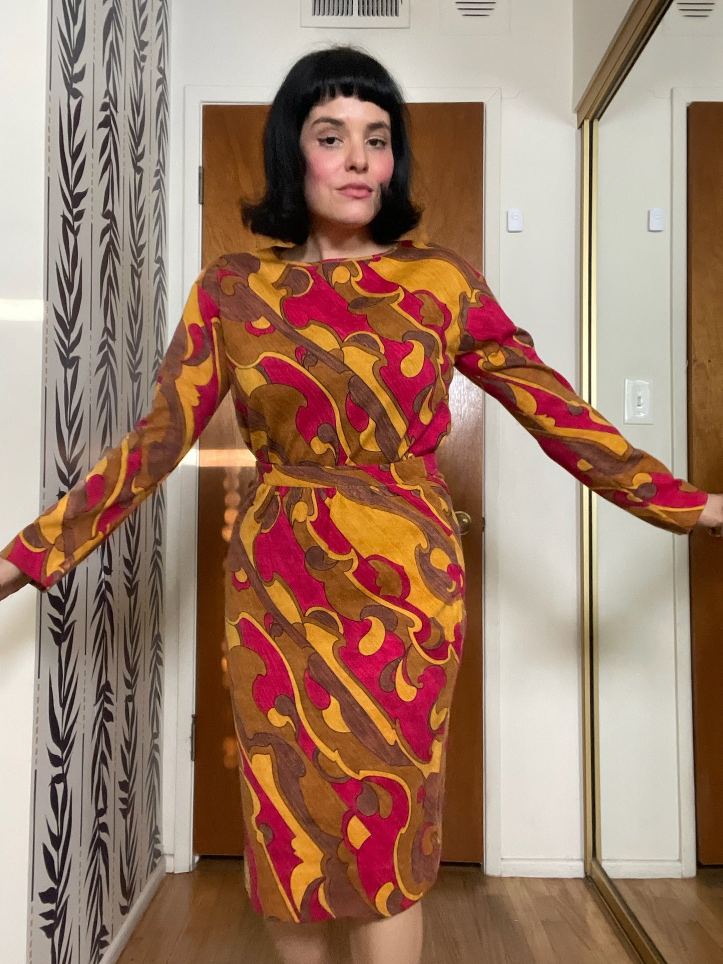 Vintage 60s "Goldworm" Psychedelic Knit Skirt Set