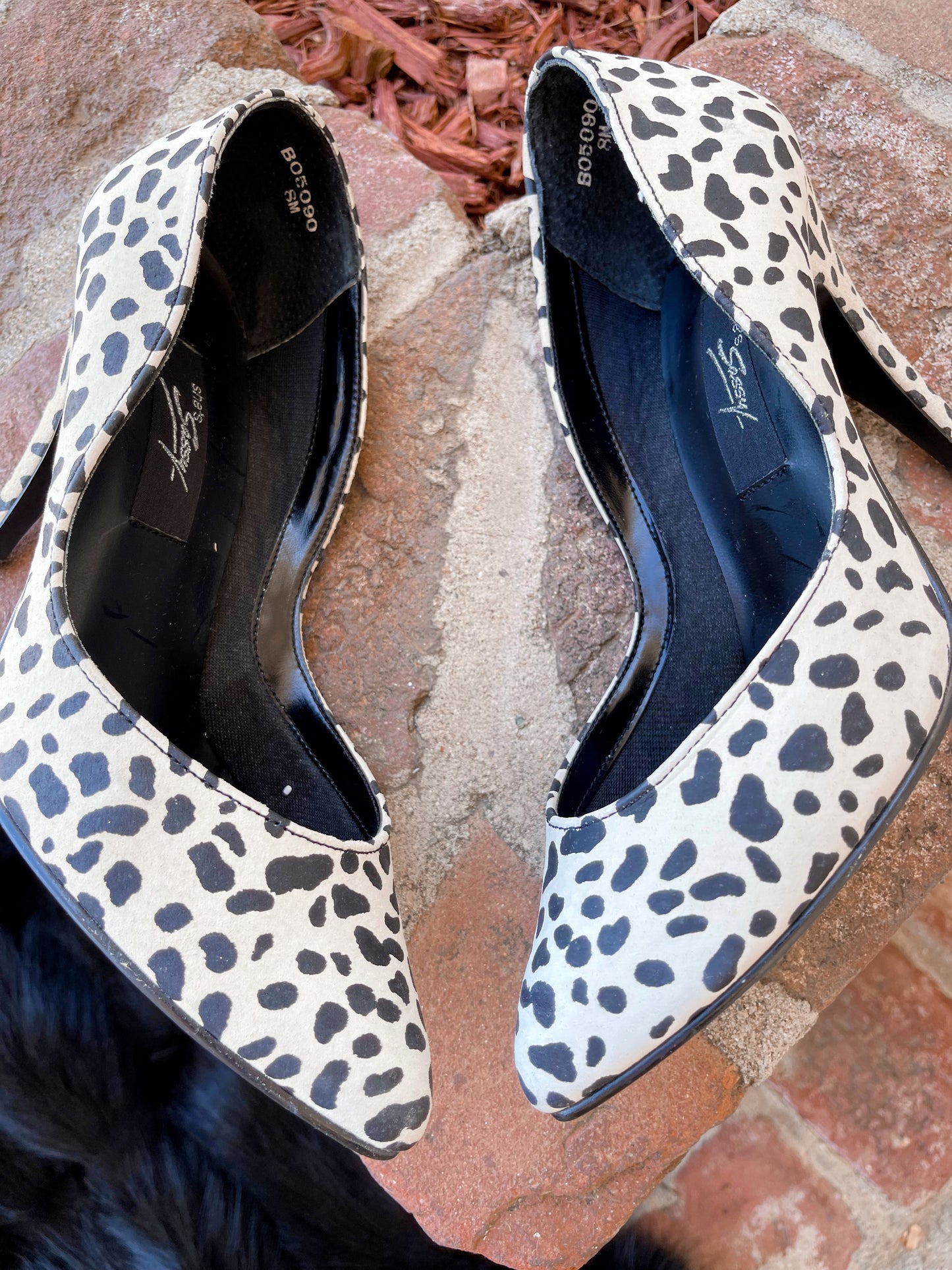 Vintage 80s Genuine Leather Dalamation Print 4 Inch Heels US 8 *No Shoe Box Included*