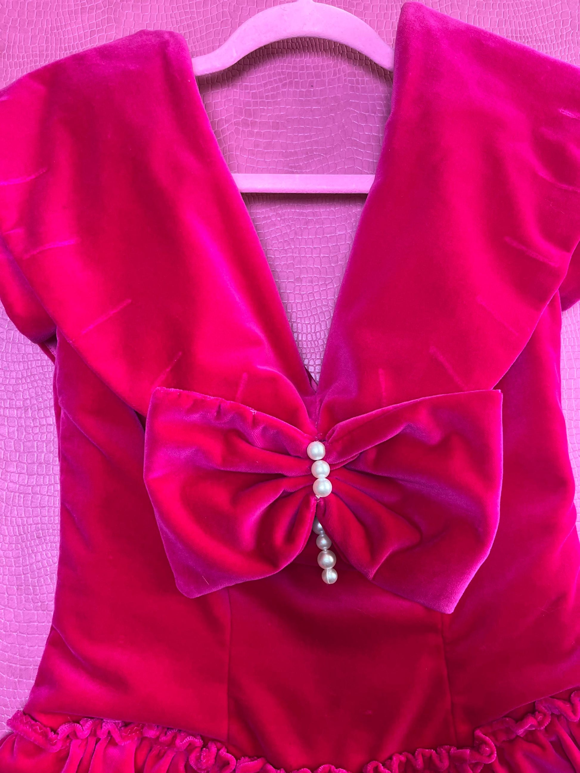 Vintage 80s 90s "J.J. Kelly Oklahoma City, OK" Reworked Hot Pink Velvet Dress - Best Fits Size S-M