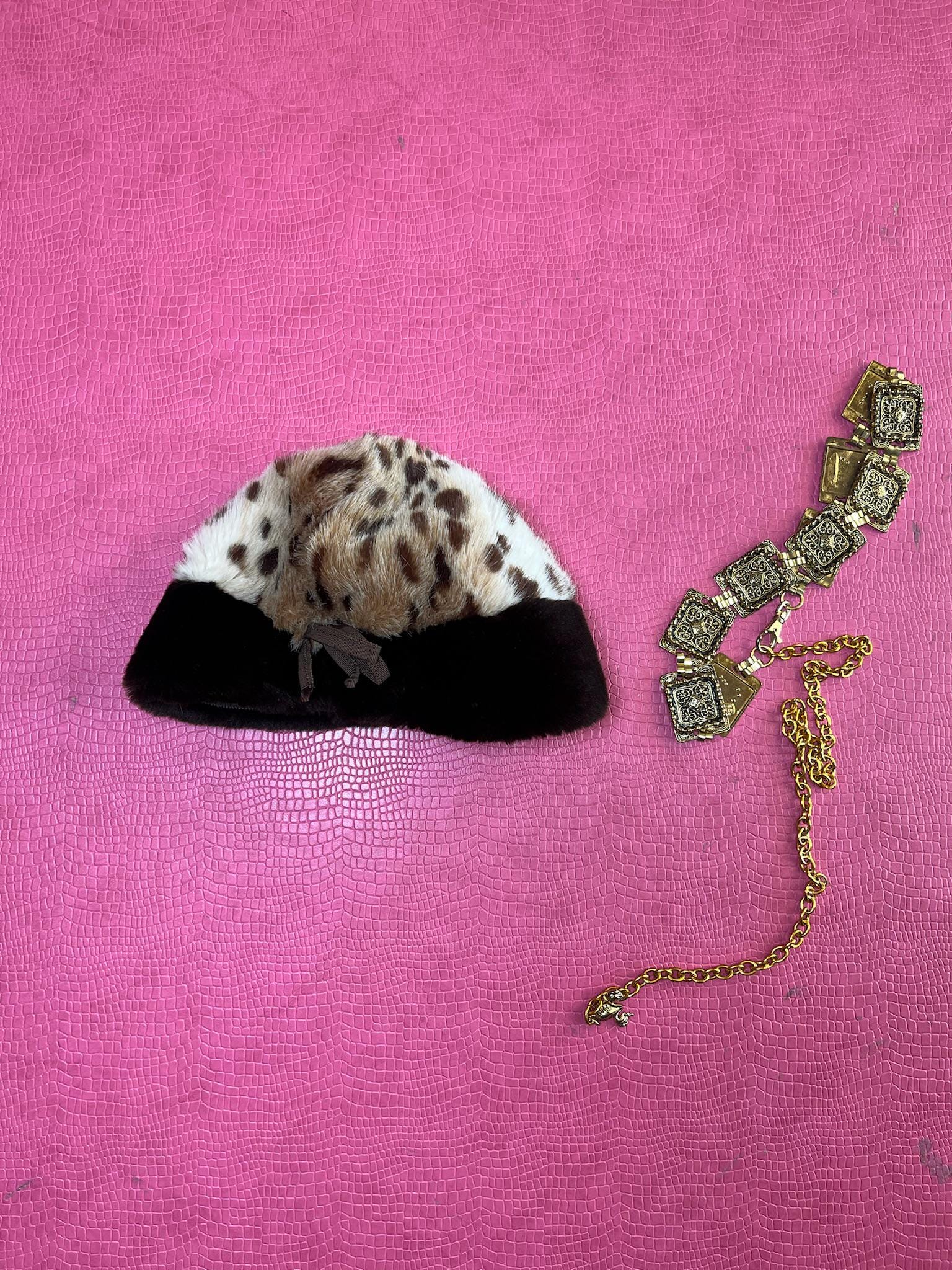 Vintage 90s Faux Fur Cheetah Hat