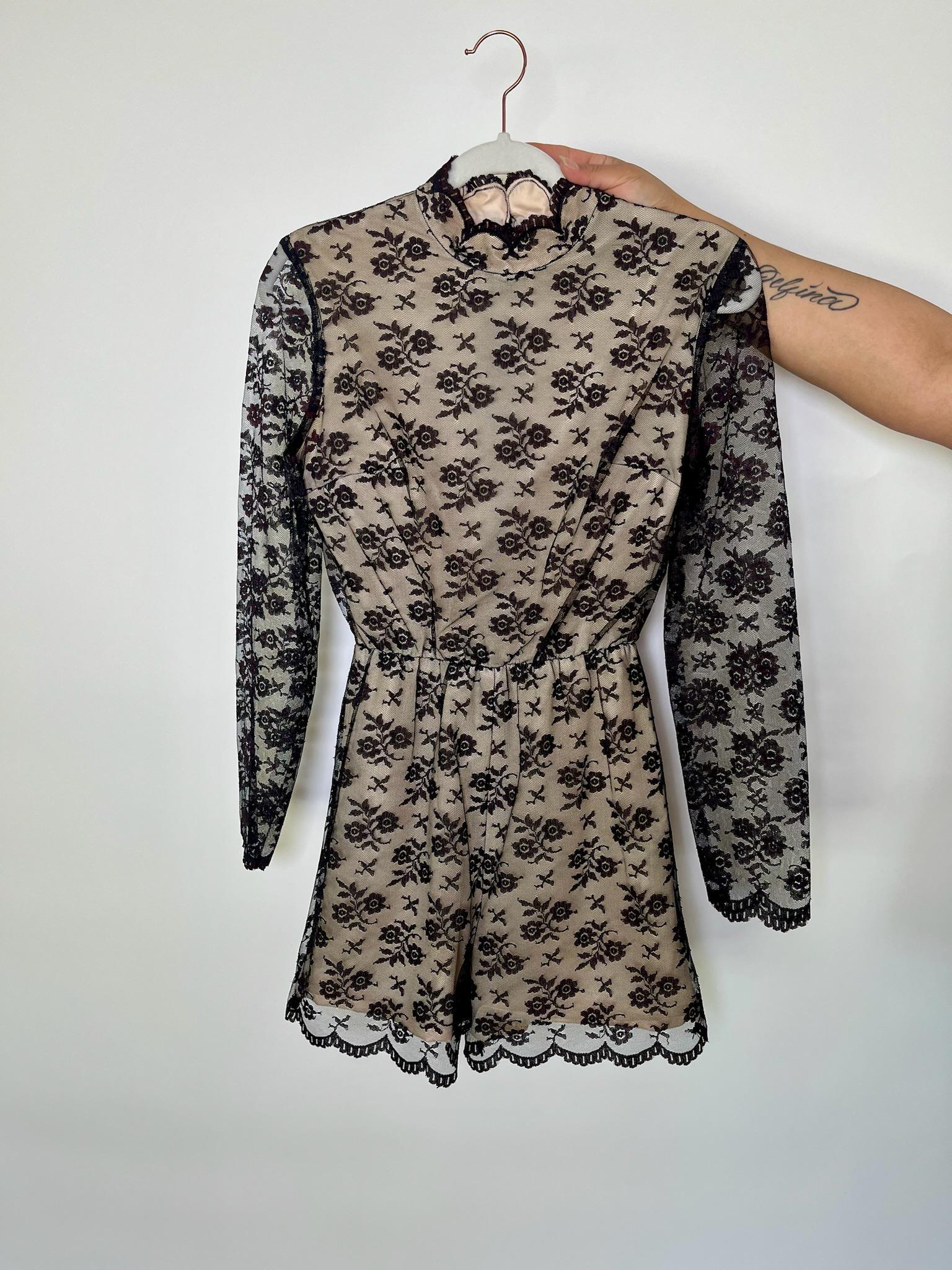 Vintage 70s "Daymor Couture" Black Lace Romper - Best Fits Size M