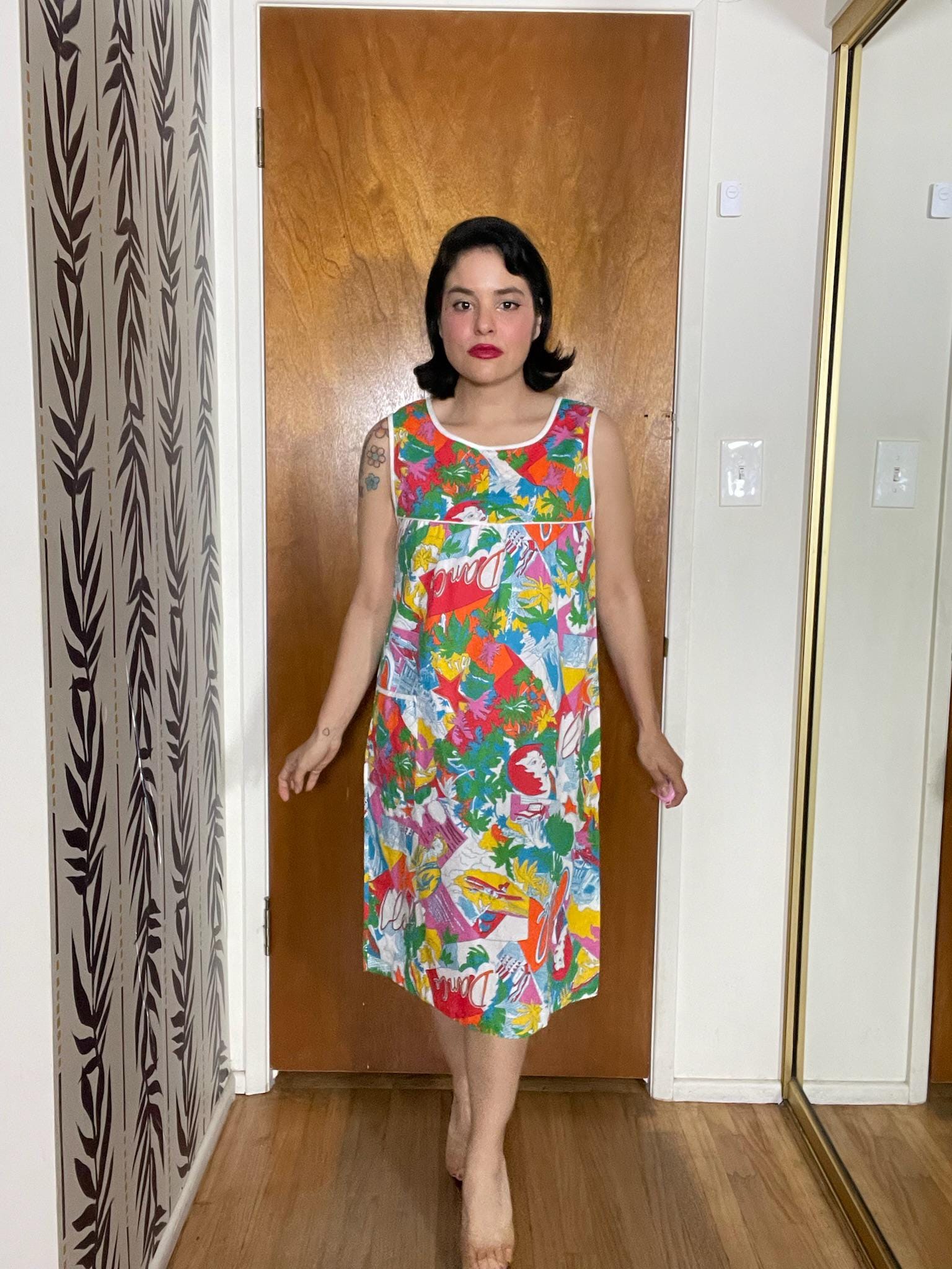 Vintage 70s "Regal Rose Club" Print Dress - Best Fits Size XS-M