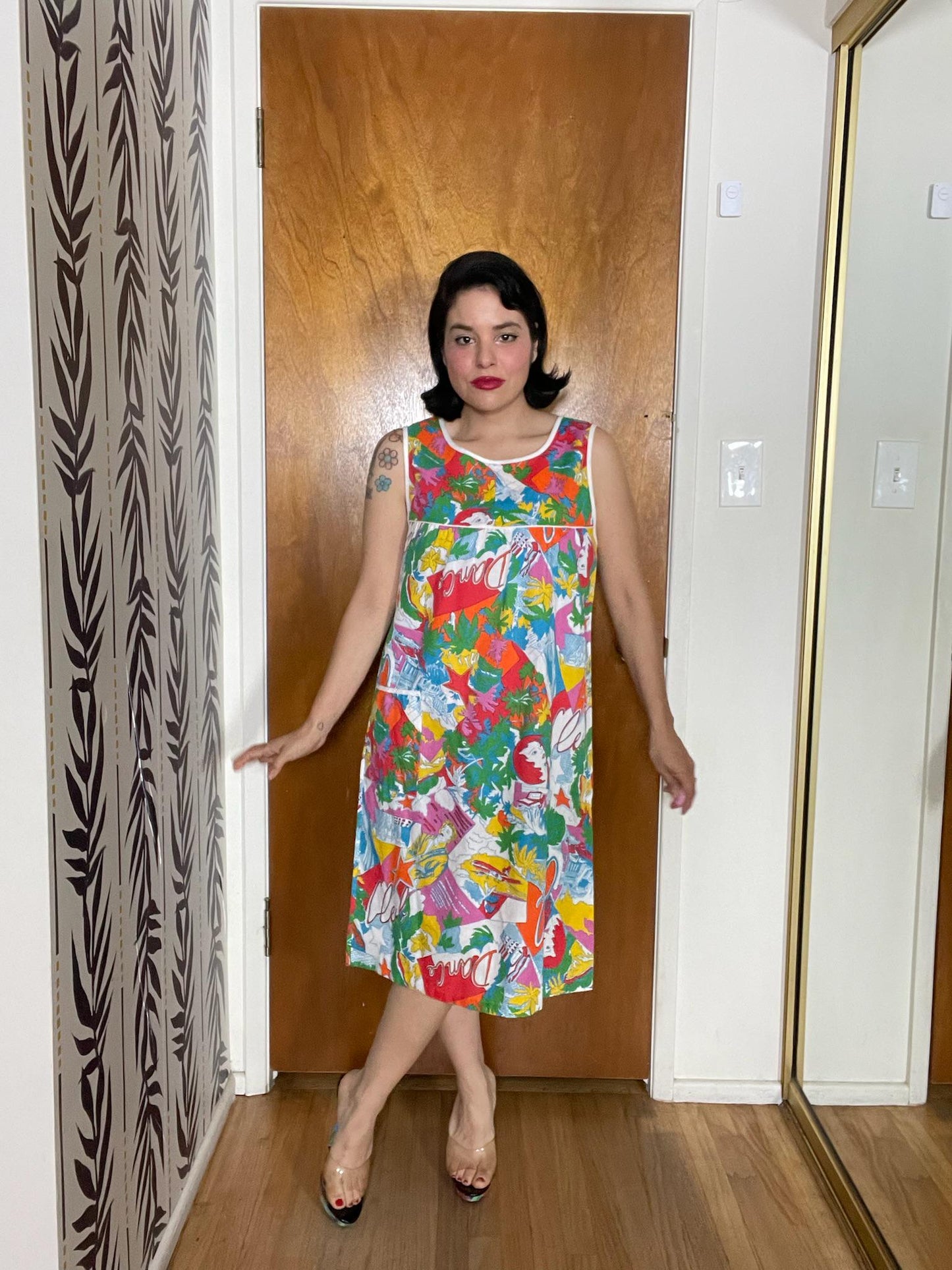 Vintage 70s "Regal Rose Club" Print Dress - Best Fits Size XS-M