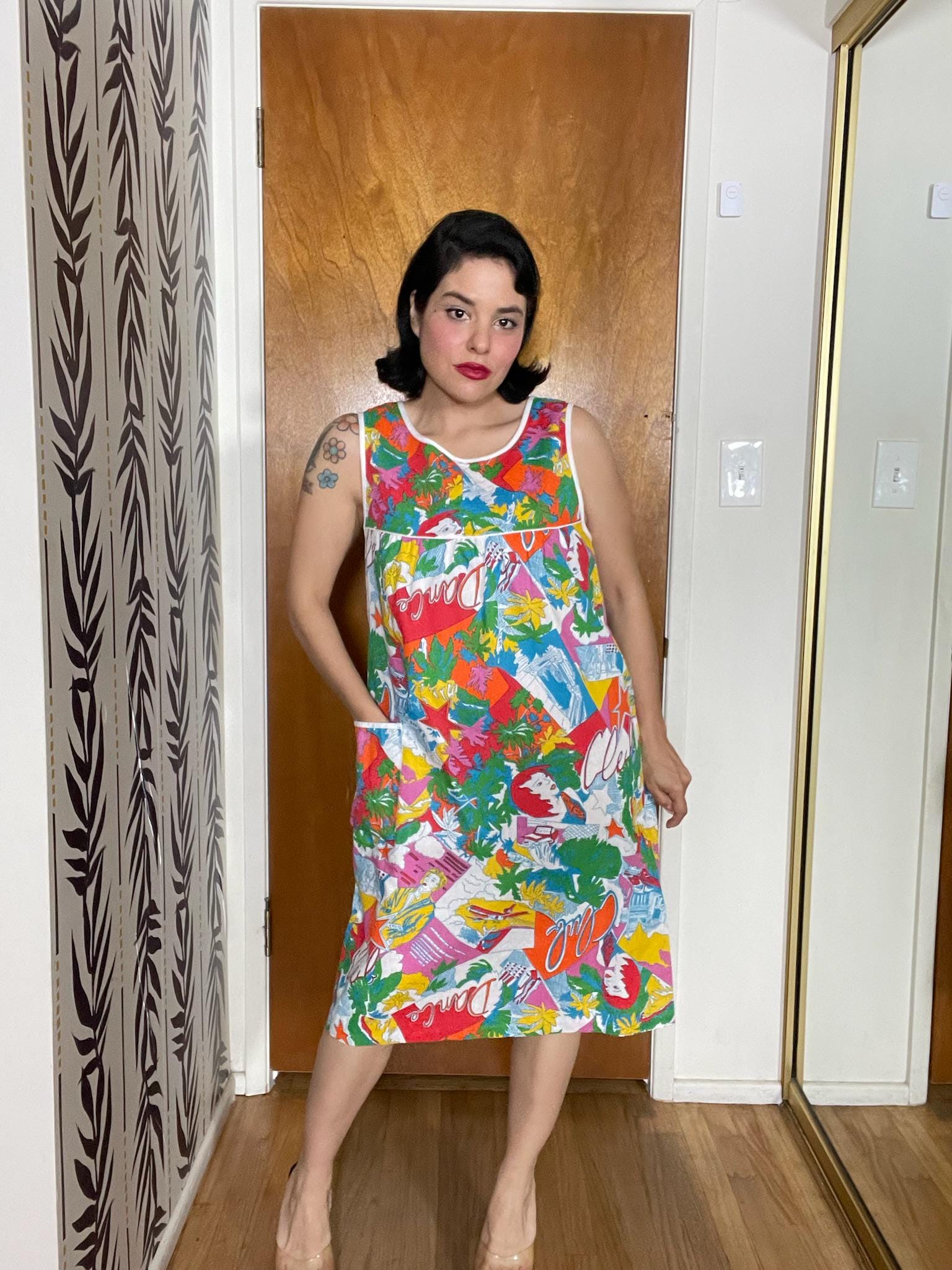 Vintage 70s "Regal Rose Club" Print Dress - Best Fits Size XS-M