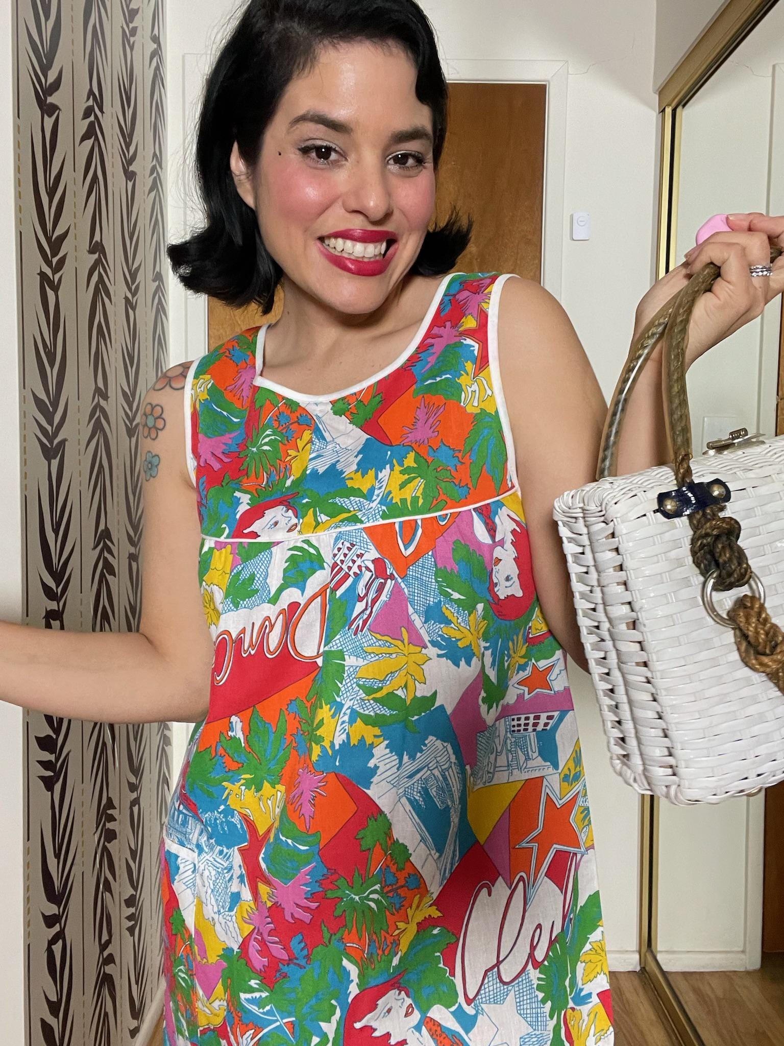 Vintage 70s "Regal Rose Club" Print Dress - Best Fits Size XS-M