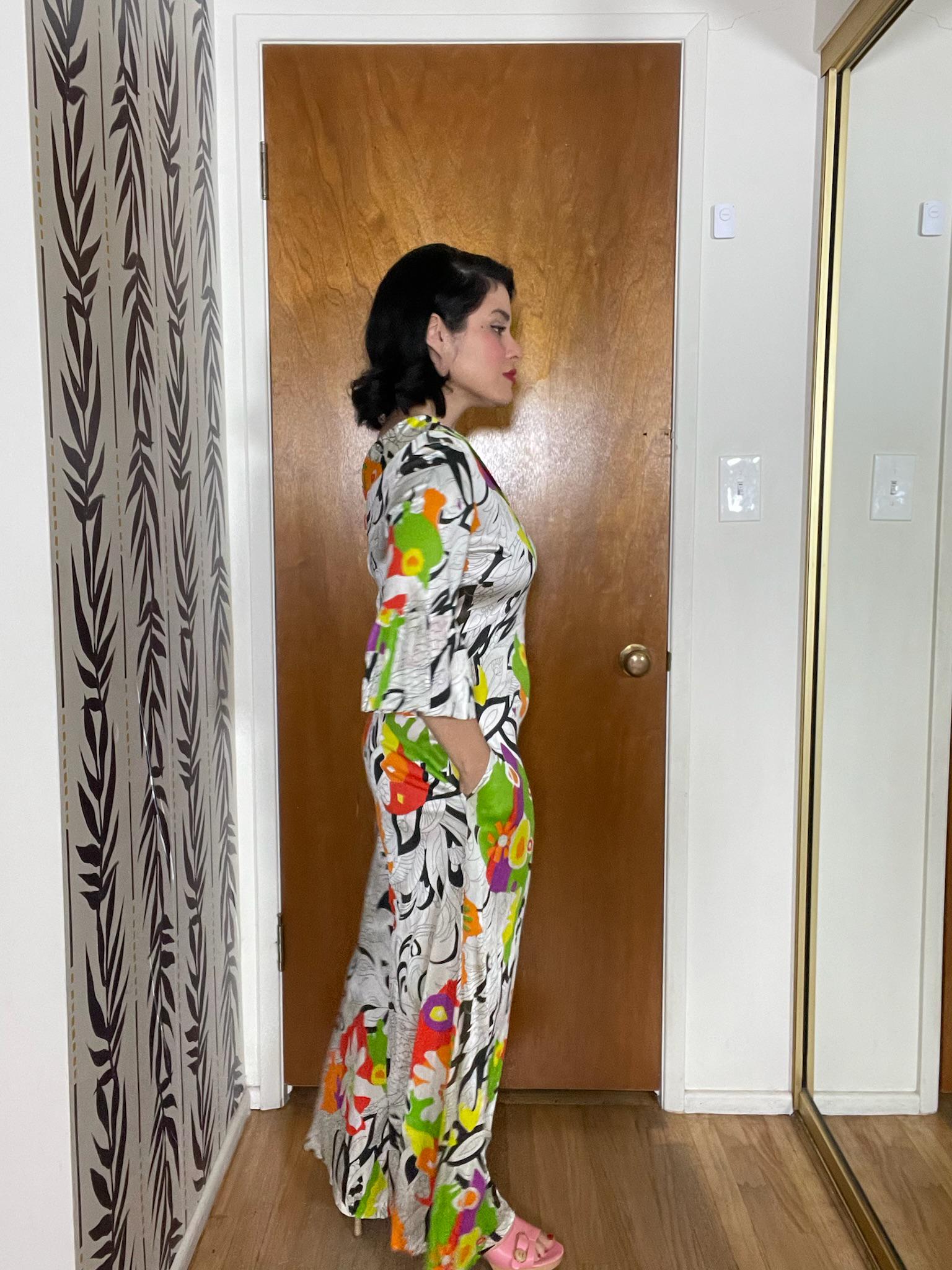 Vintage 60s 70s Tiki Hawaiian Print Jumpsuit - Best Fits Size XS-L