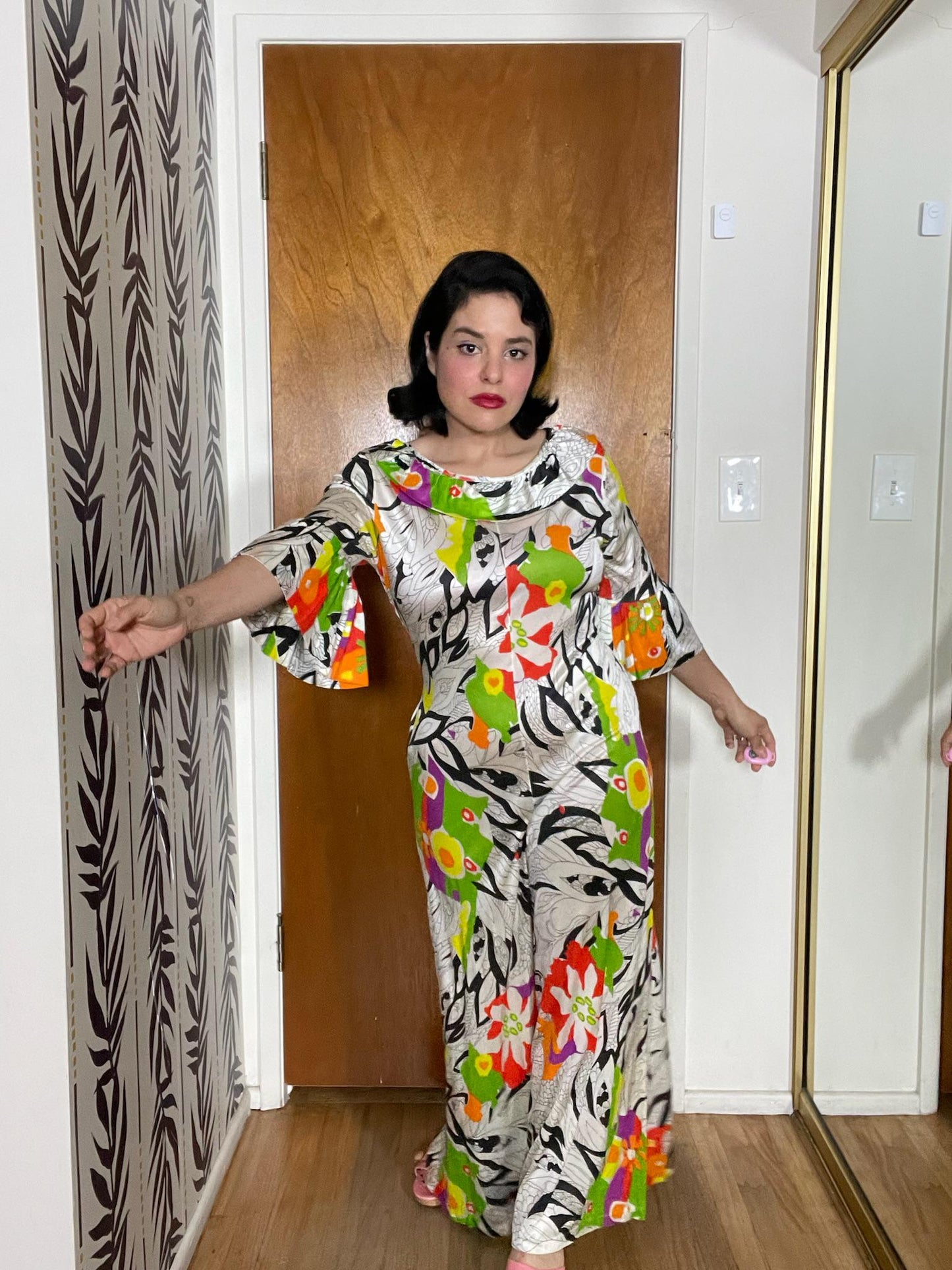 Vintage 60s 70s Tiki Hawaiian Print Jumpsuit - Best Fits Size XS-L