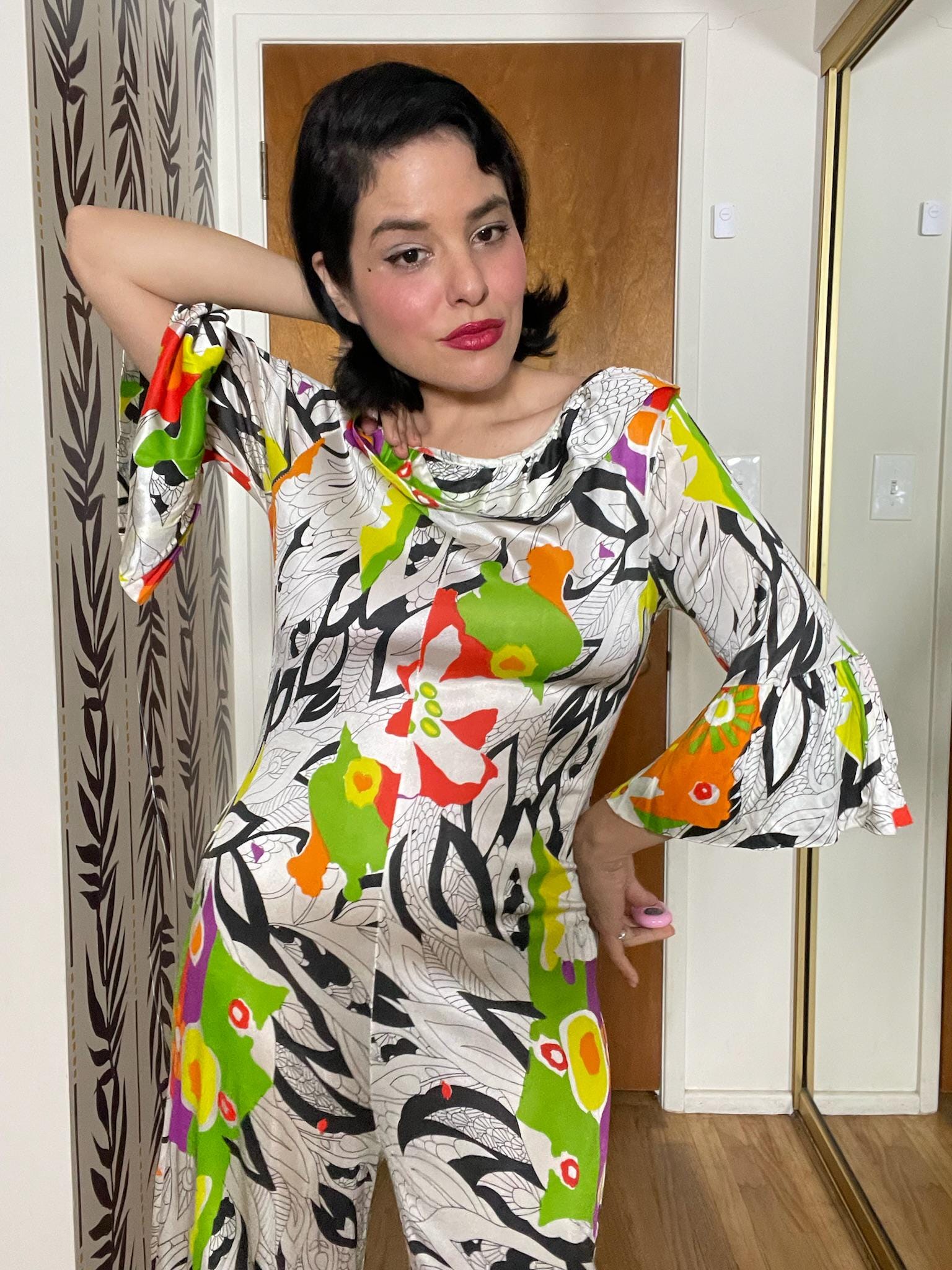 Vintage 60s 70s Tiki Hawaiian Print Jumpsuit - Best Fits Size XS-L