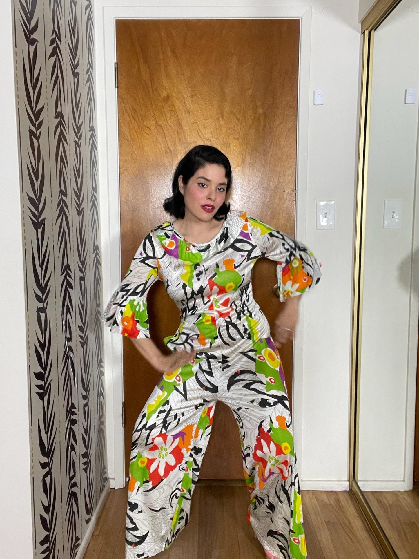 Vintage 60s 70s Tiki Hawaiian Print Jumpsuit - Best Fits Size XS-L