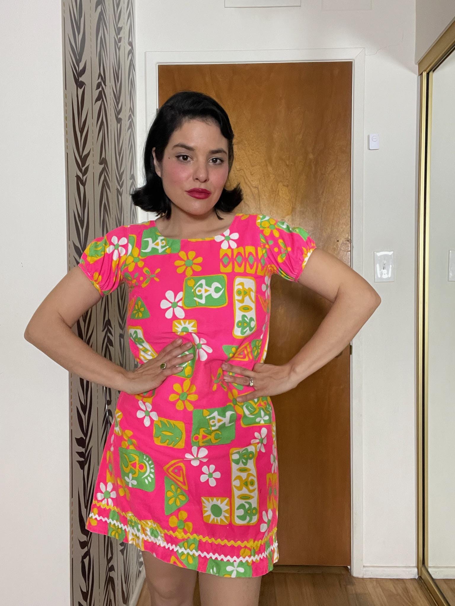 Vintage 60s "Young Hawaii Honolulu" Neon Pink Dress - Best Fits Size XS-L