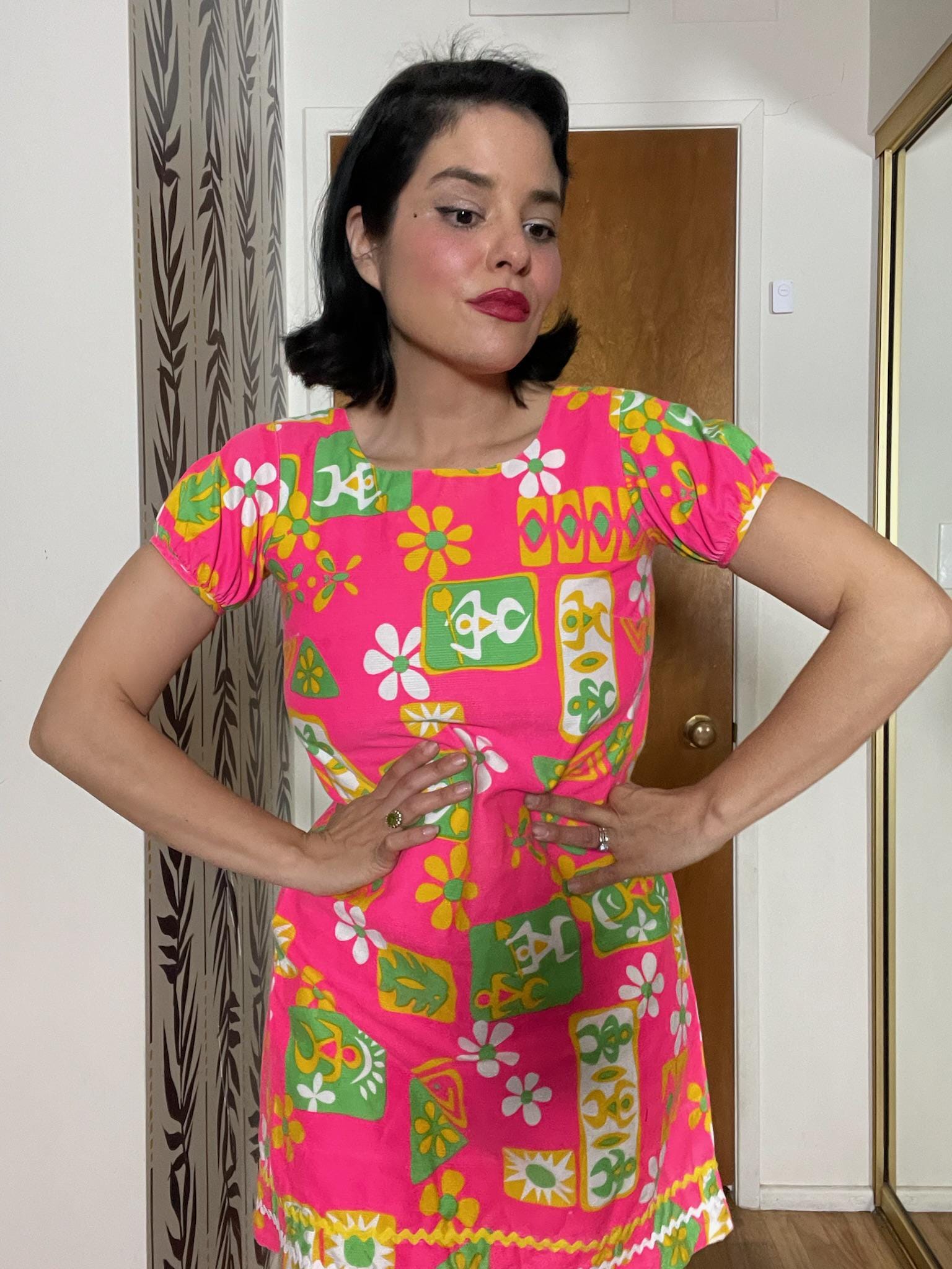 Vintage 60s "Young Hawaii Honolulu" Neon Pink Dress - Best Fits Size XS-L
