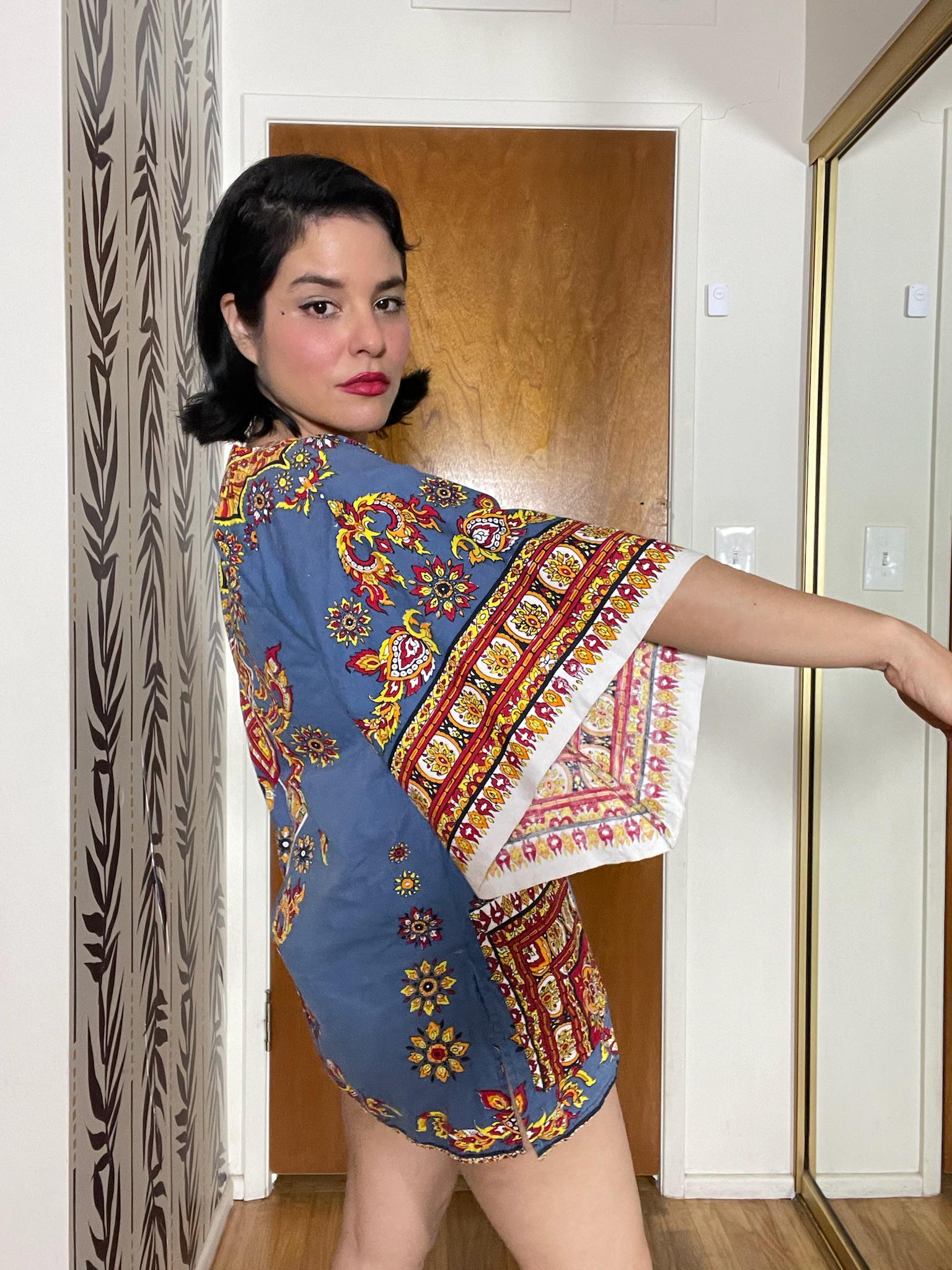 Vintage 60s 70s Phoenix Tunic Mini Dress - Best Fits Size XS-L