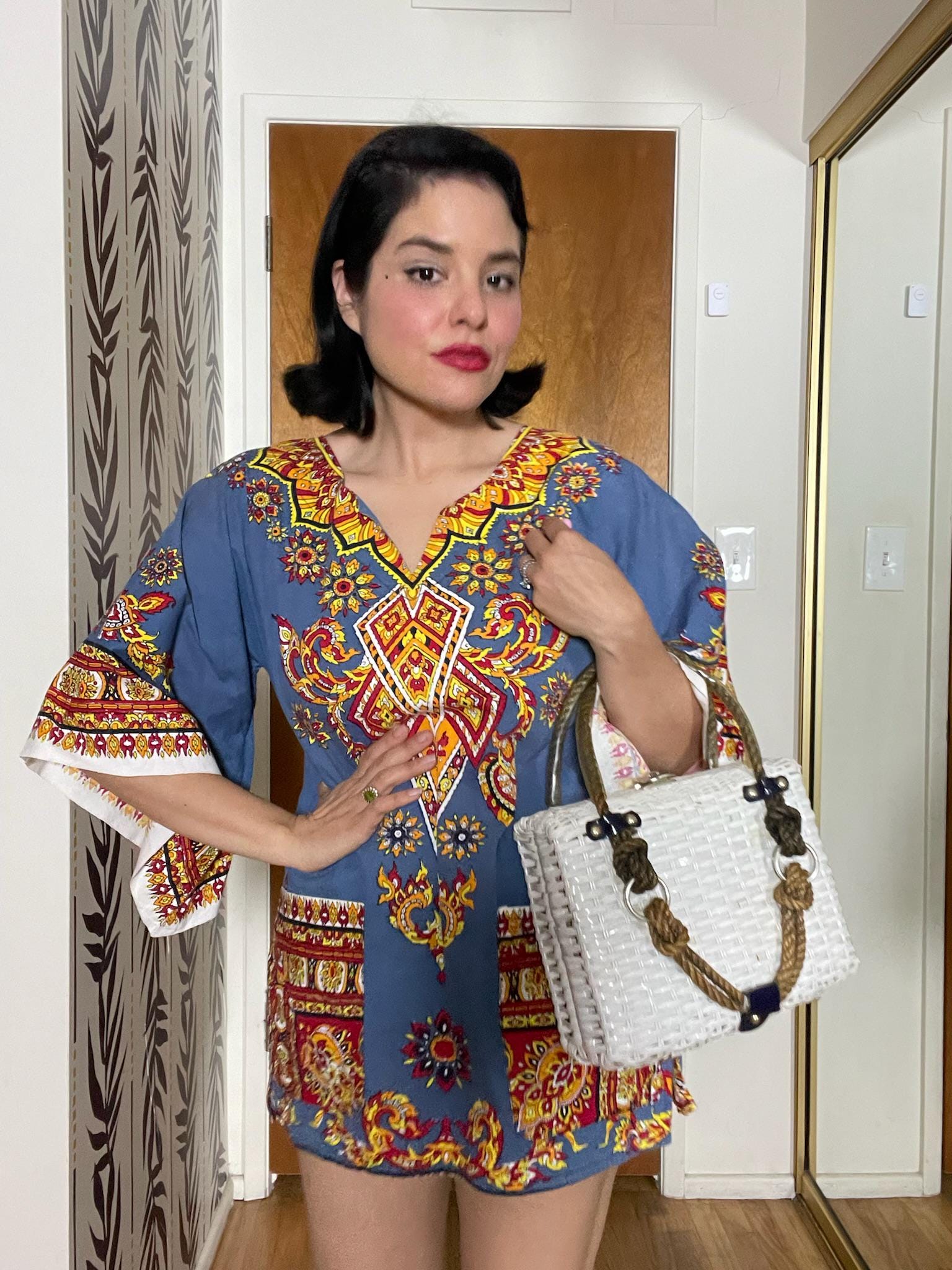 Vintage 60s 70s Phoenix Tunic Mini Dress - Best Fits Size XS-L