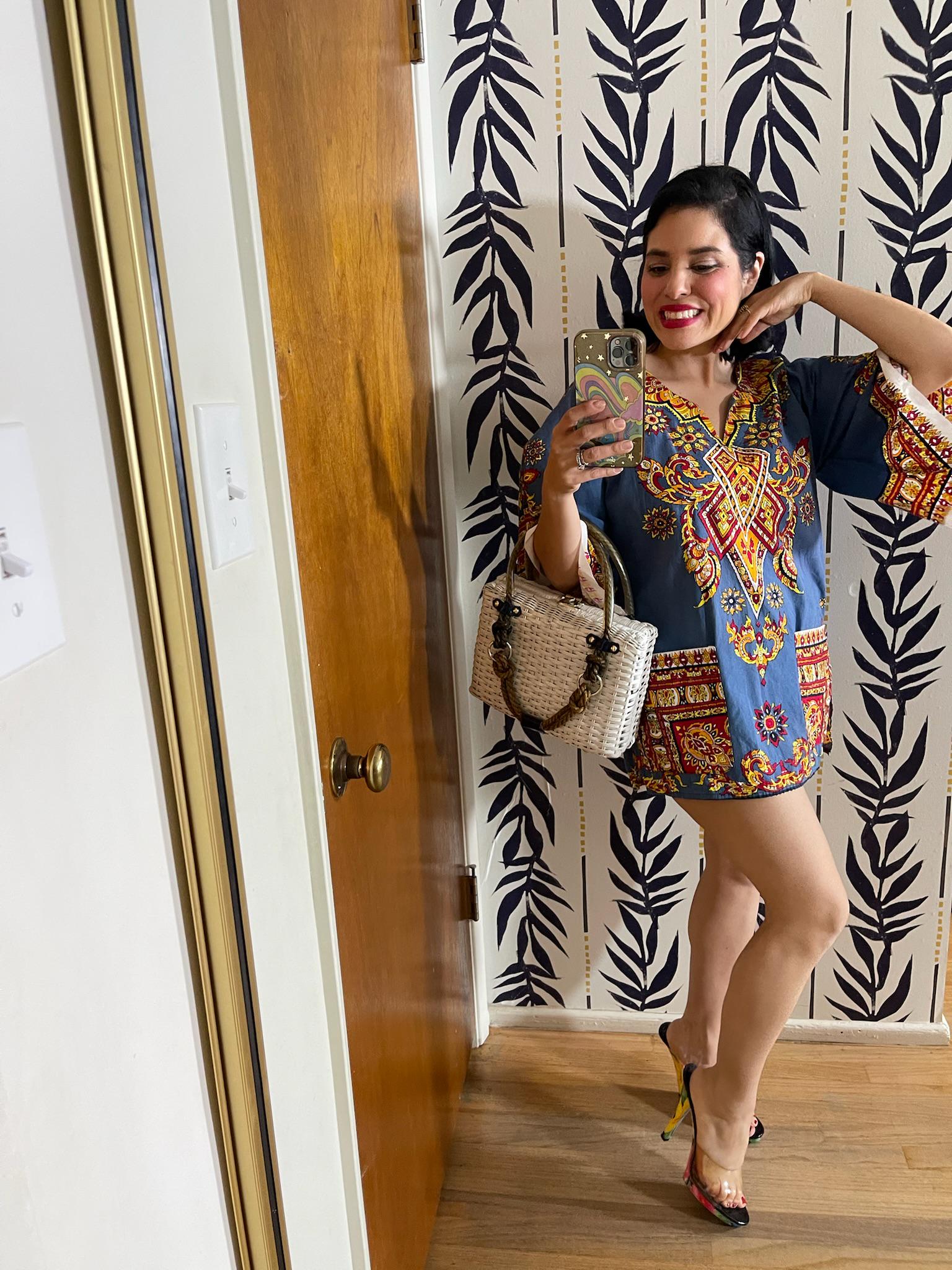 Vintage 60s 70s Phoenix Tunic Mini Dress - Best Fits Size XS-L