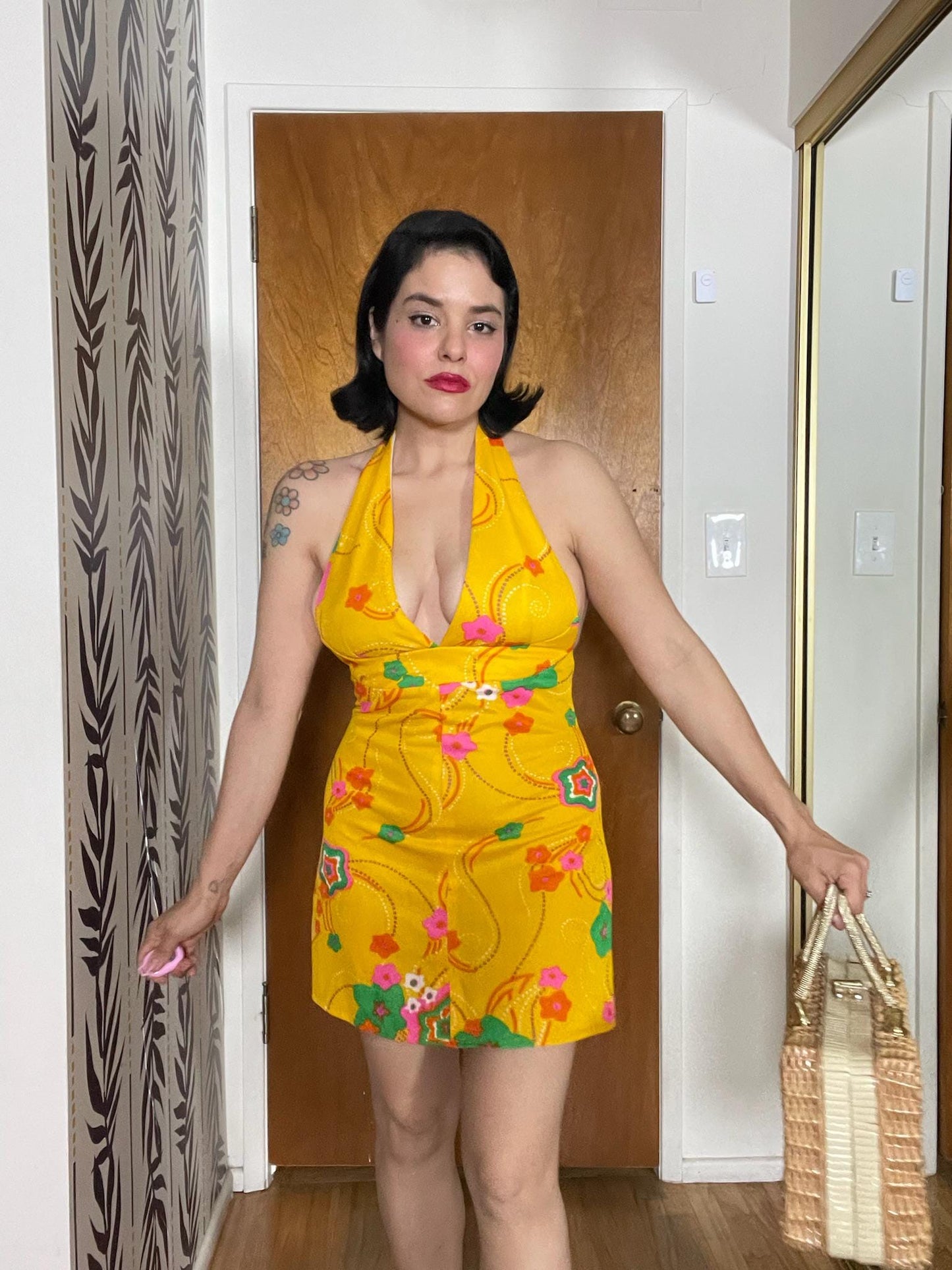 Vintage 60s Yellow Halter Mini Dress - Best Fits Size XS-S