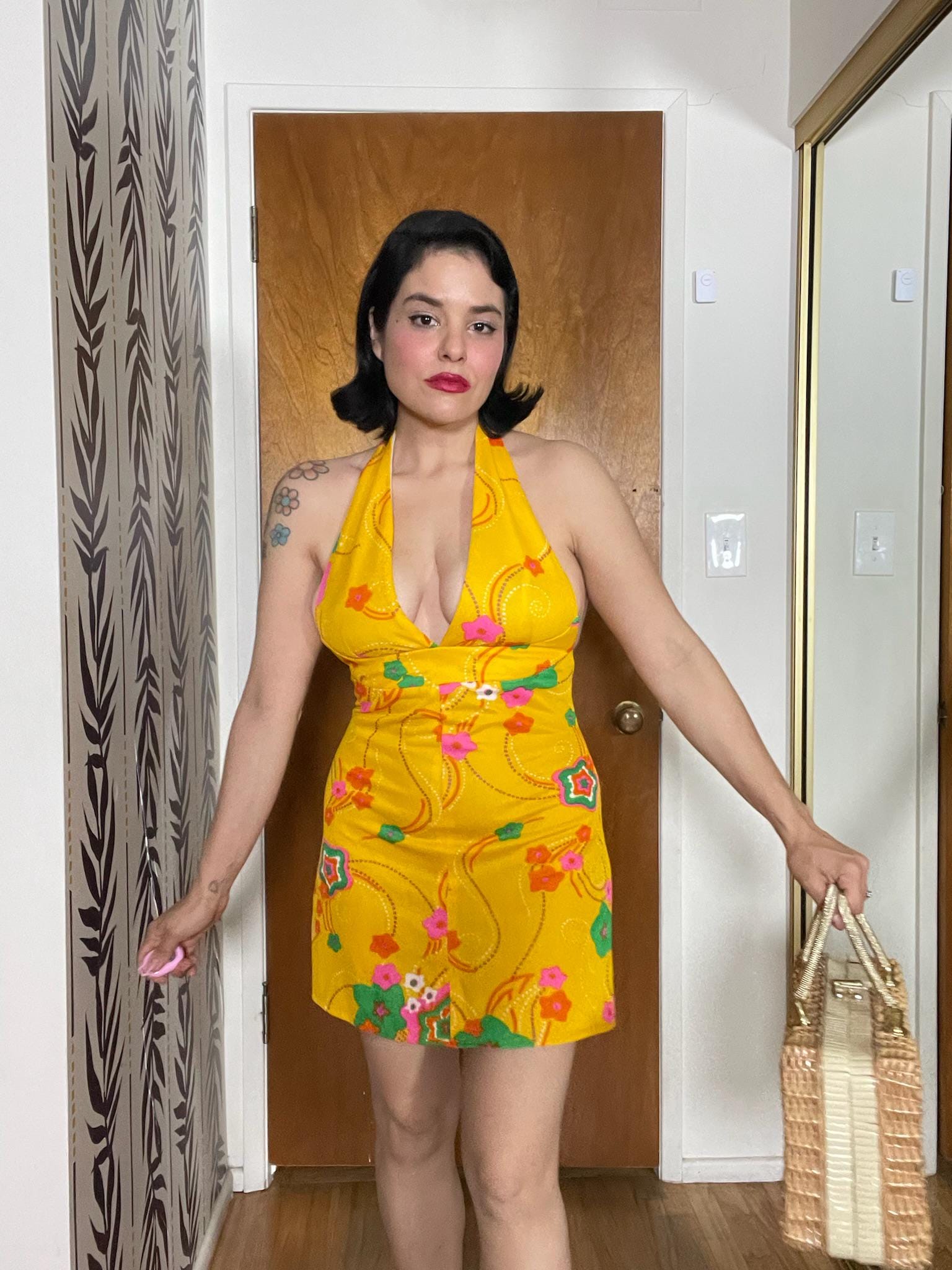 Vintage 60s Yellow Halter Mini Dress - Best Fits Size XS-S