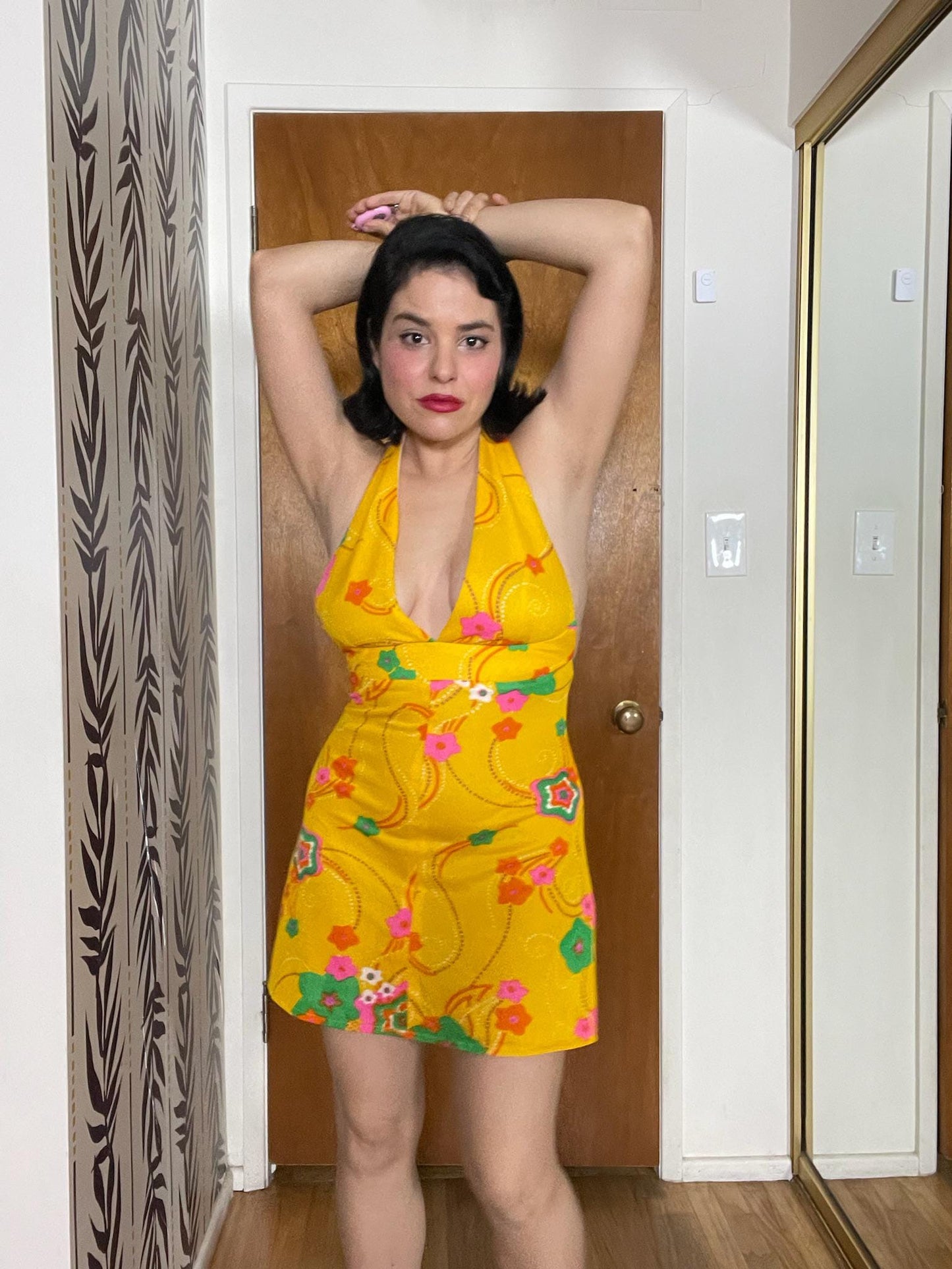 Vintage 60s Yellow Halter Mini Dress - Best Fits Size XS-S