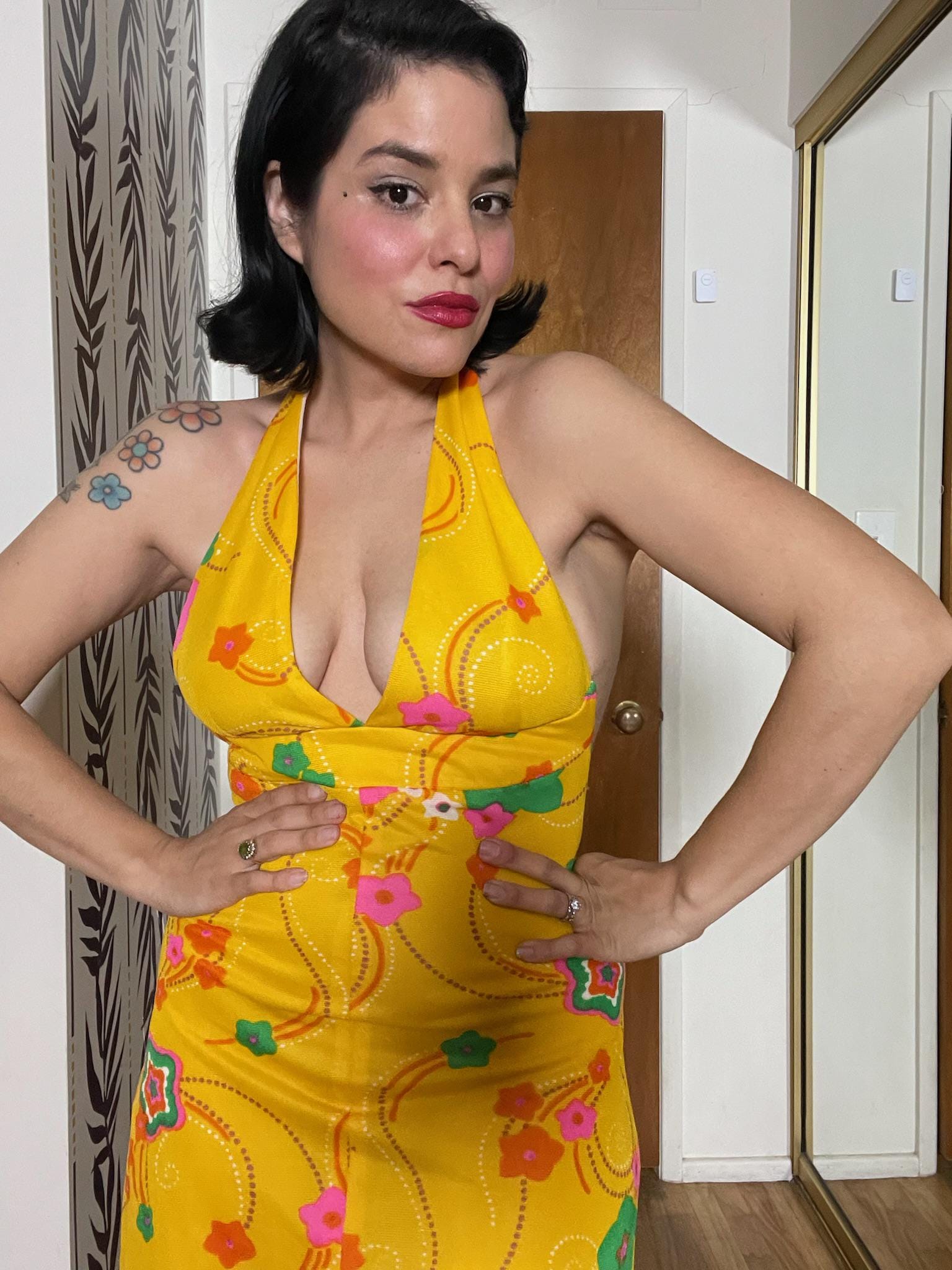 Vintage 60s Yellow Halter Mini Dress - Best Fits Size XS-S