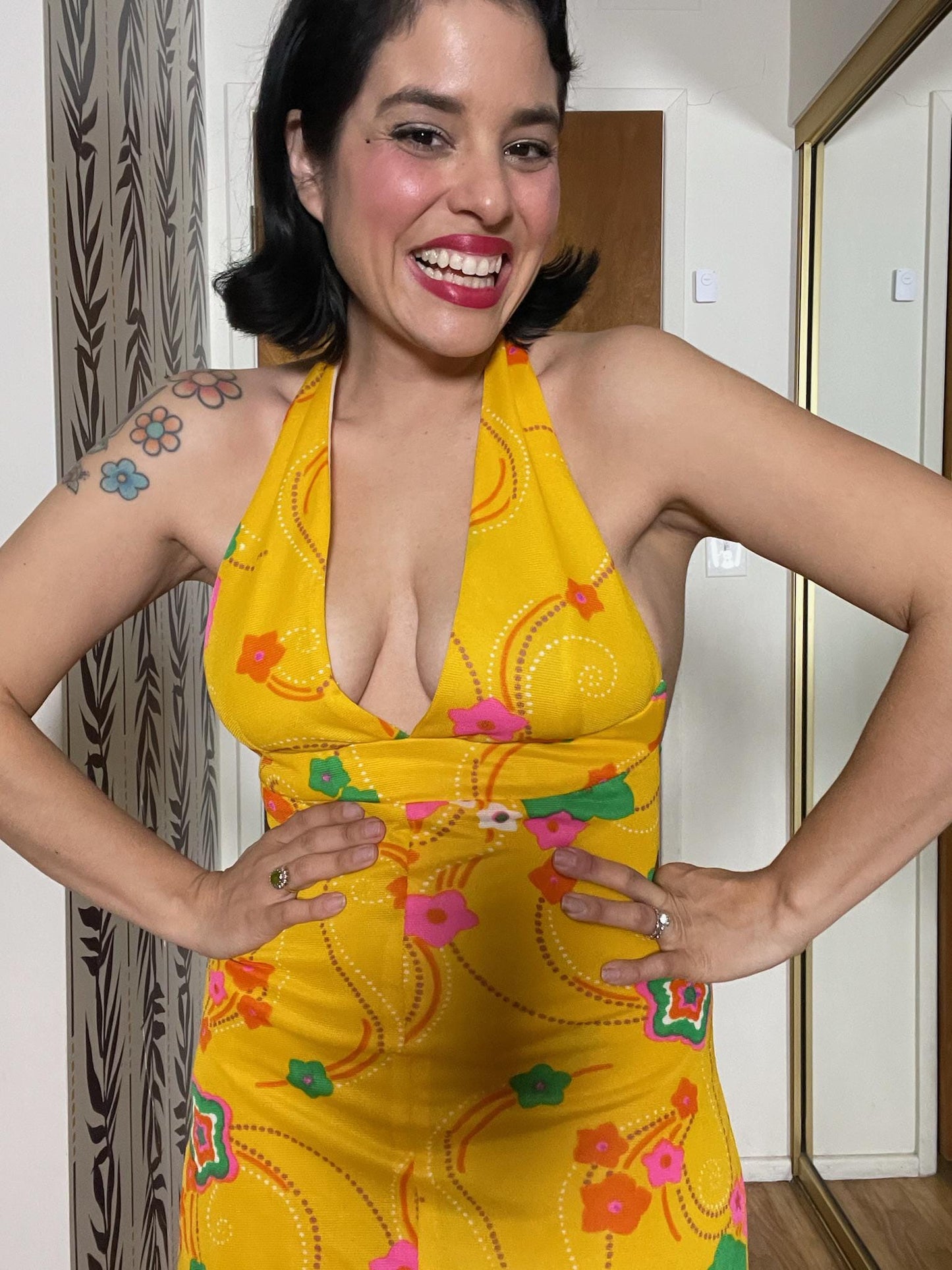 Vintage 60s Yellow Halter Mini Dress - Best Fits Size XS-S