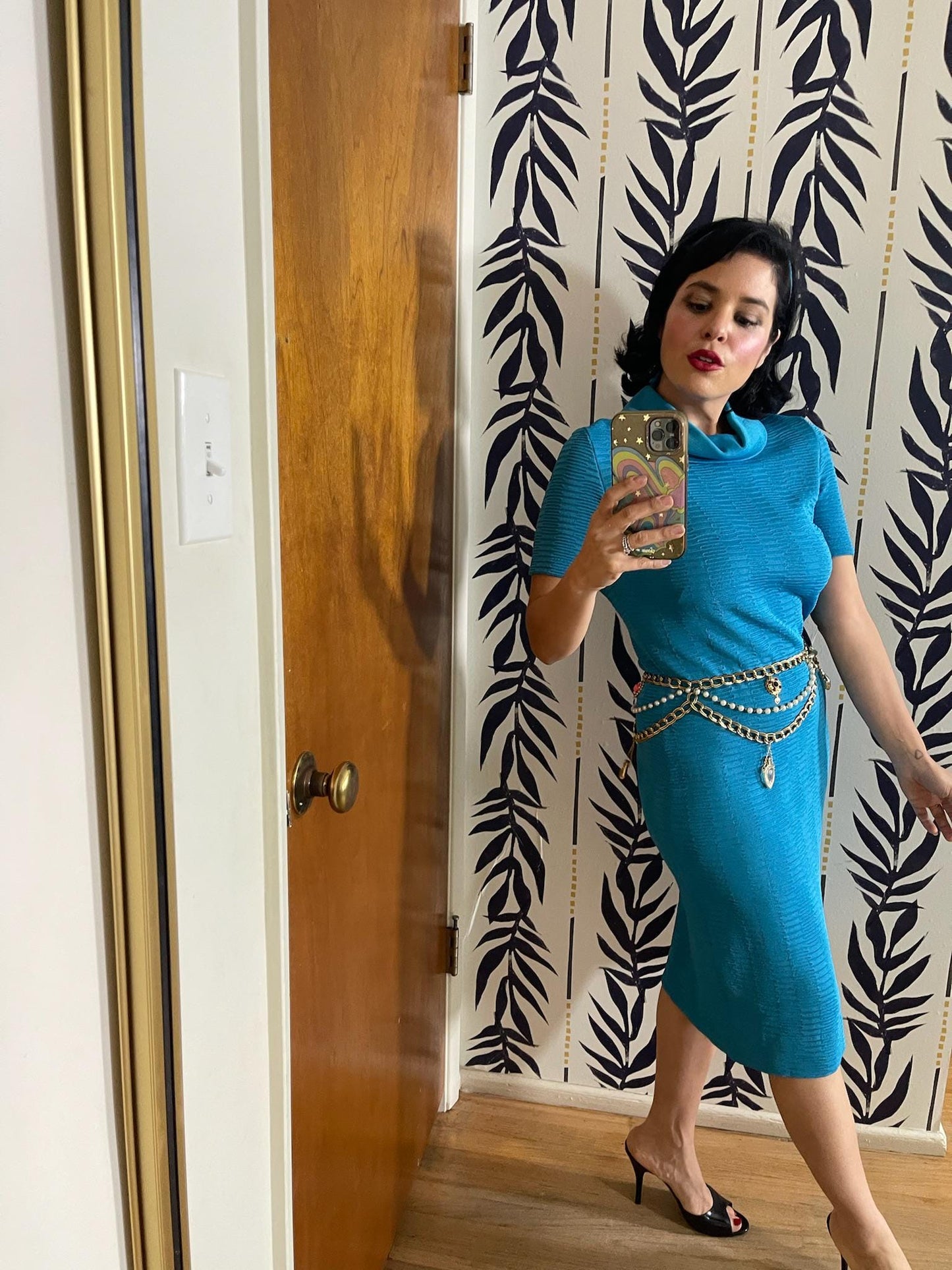 Vintage 60s Blue Wiggle Knit Dress - Best Fits Size S-L