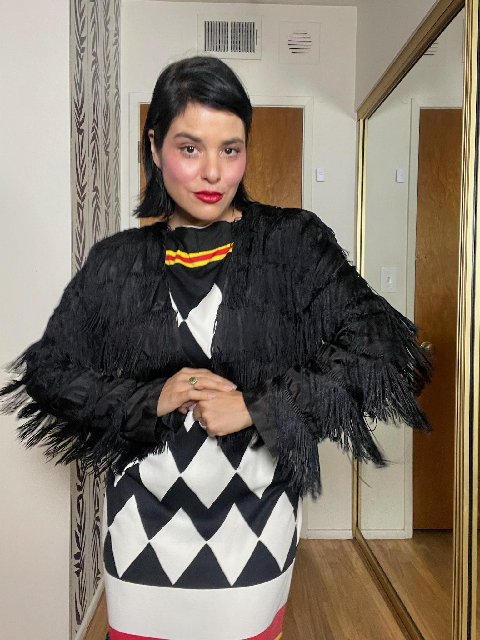 Vintage 80s Black Fringe Bolero Jacket - Fits Most Sizes