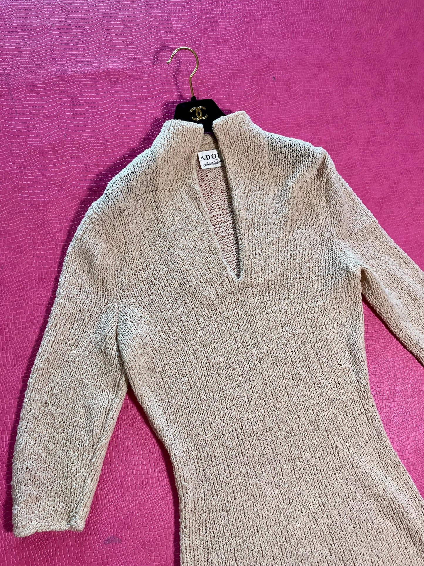 Vintage 60s "Adolfo for Saks Fifth Avenue" Oatmeal Knit Dress - Best Fits Size S-L, Possible XL