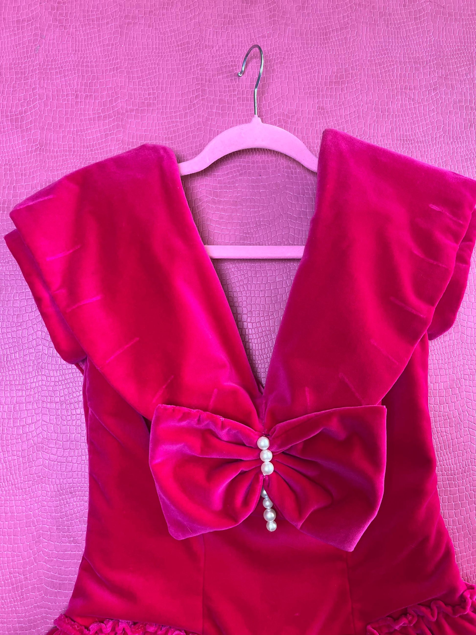 Vintage 80s 90s "J.J. Kelly Oklahoma City, OK" Reworked Hot Pink Velvet Dress - Best Fits Size S-M