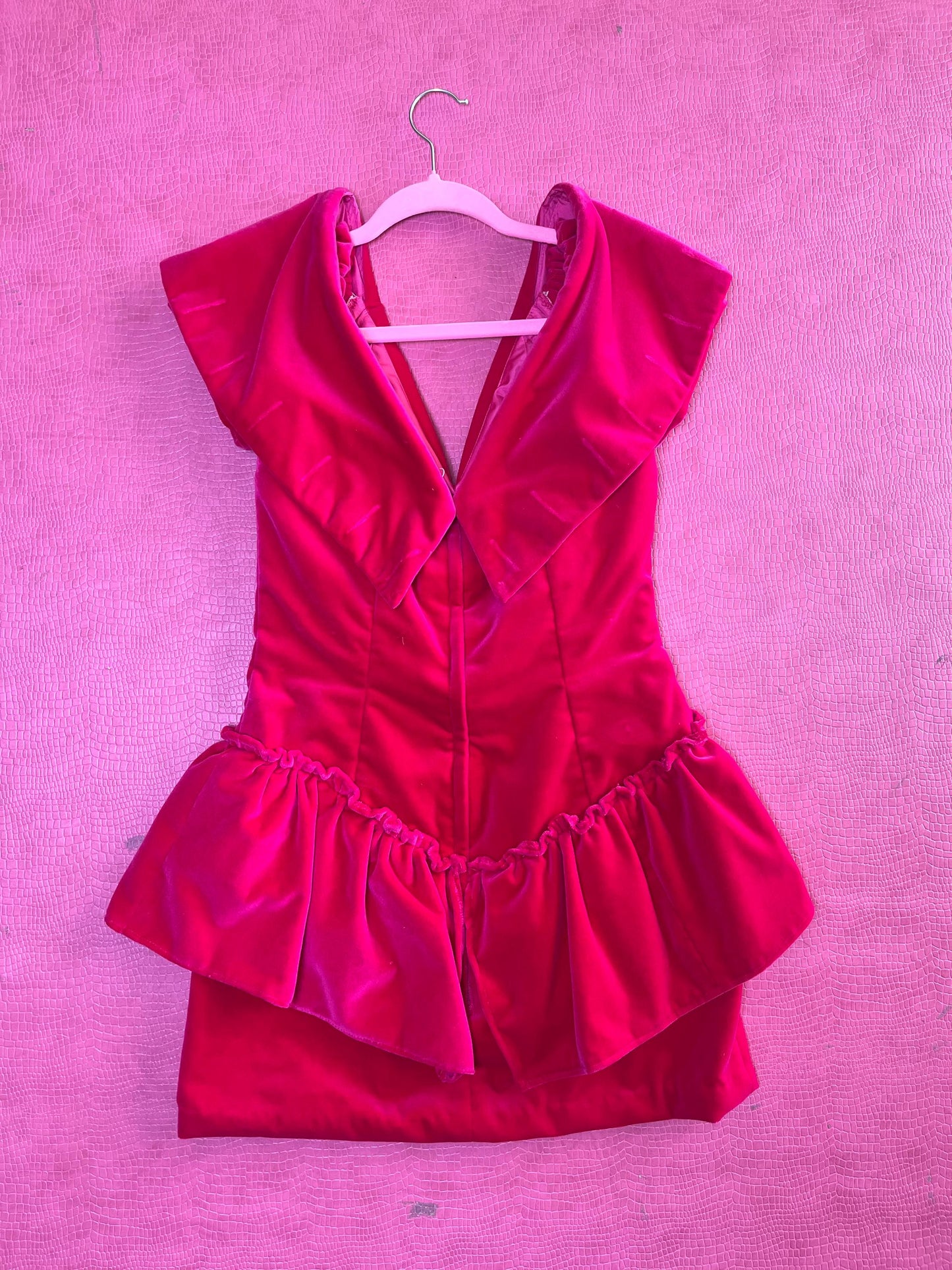 Vintage 80s 90s "J.J. Kelly Oklahoma City, OK" Reworked Hot Pink Velvet Dress - Best Fits Size S-M