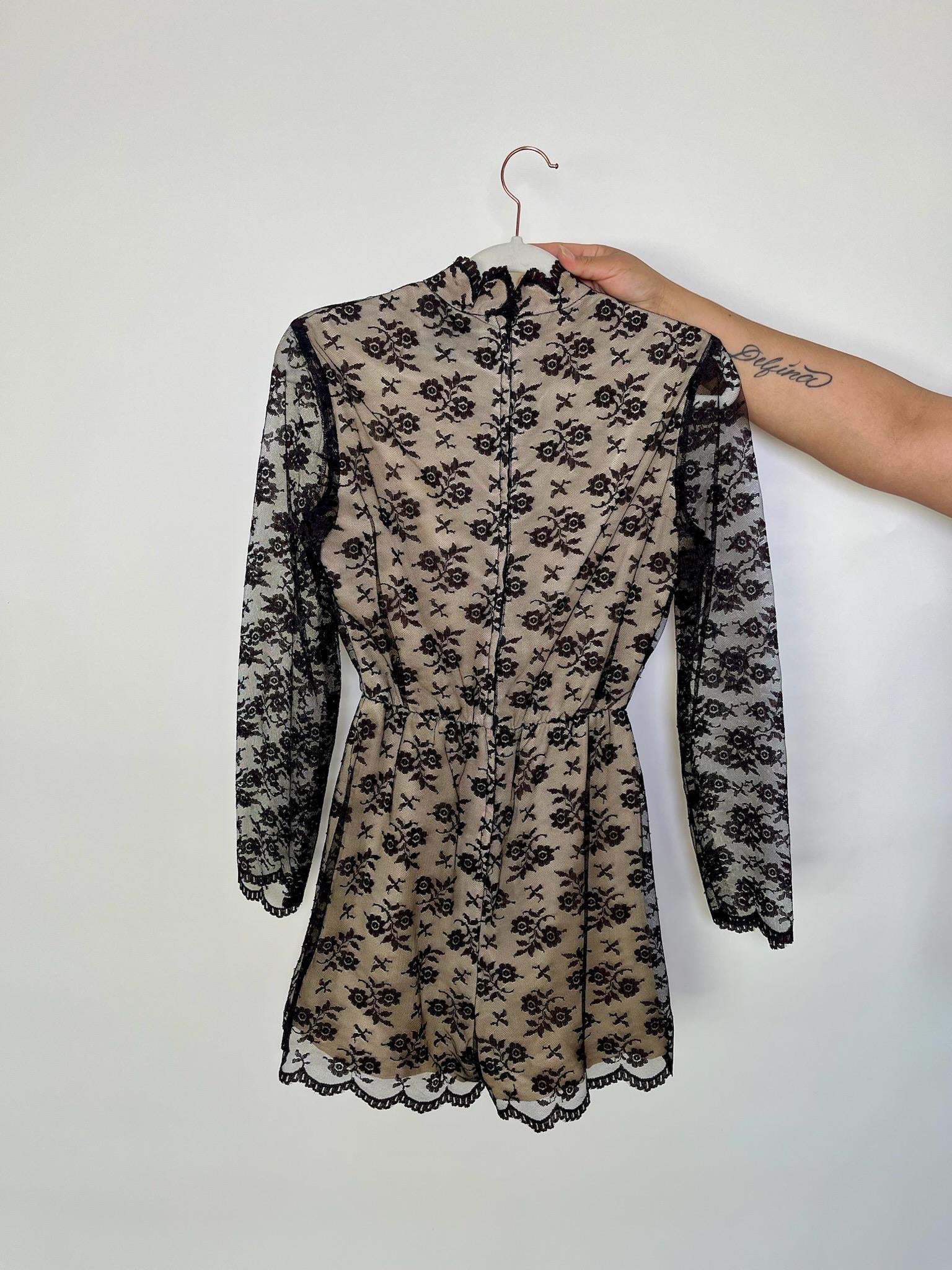Vintage 70s "Daymor Couture" Black Lace Romper - Best Fits Size M