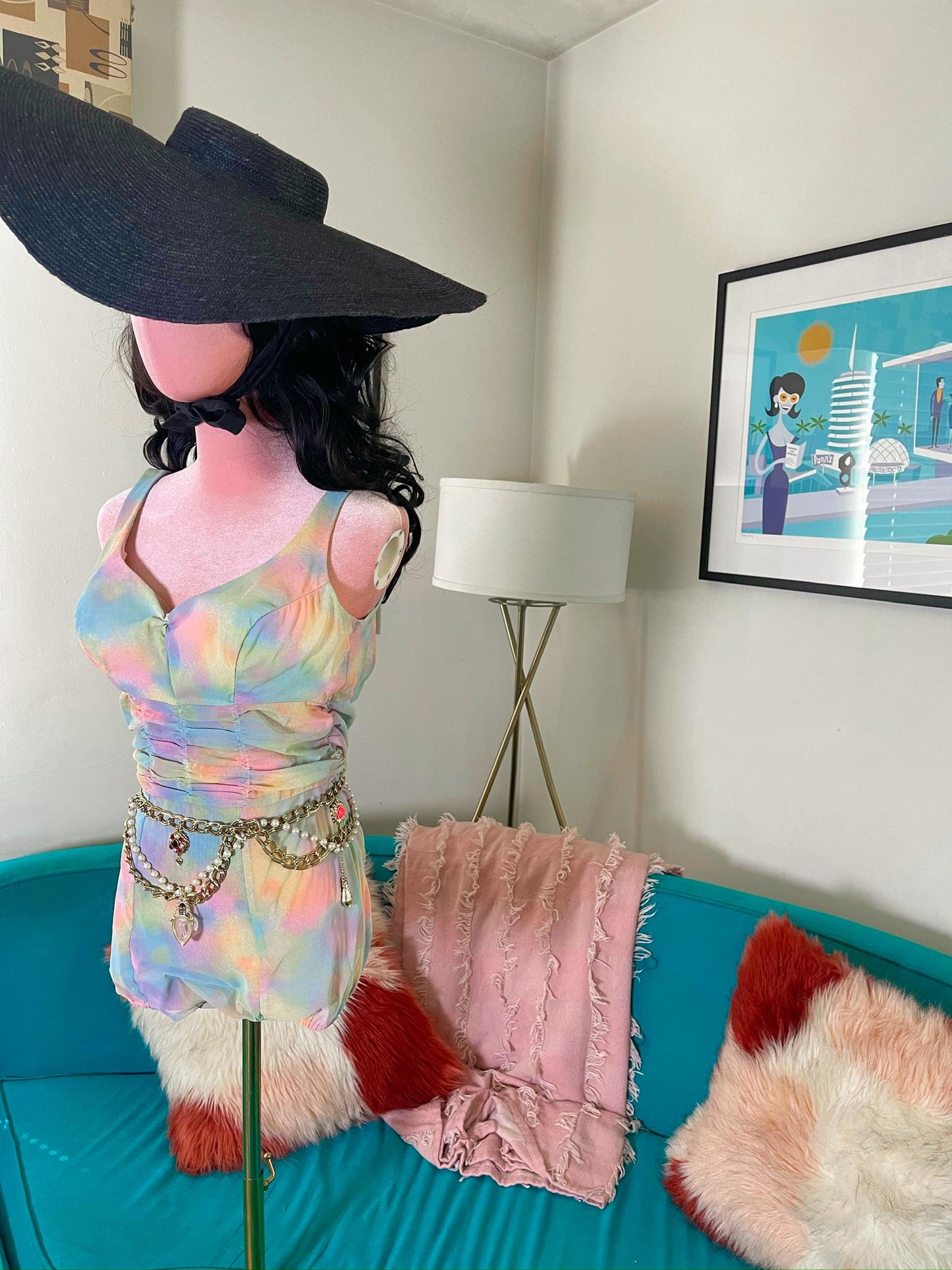 Vintage 50s Rose Marie-Reid Pastel Rainbow Swimsuit - Best Fits Size XS-M