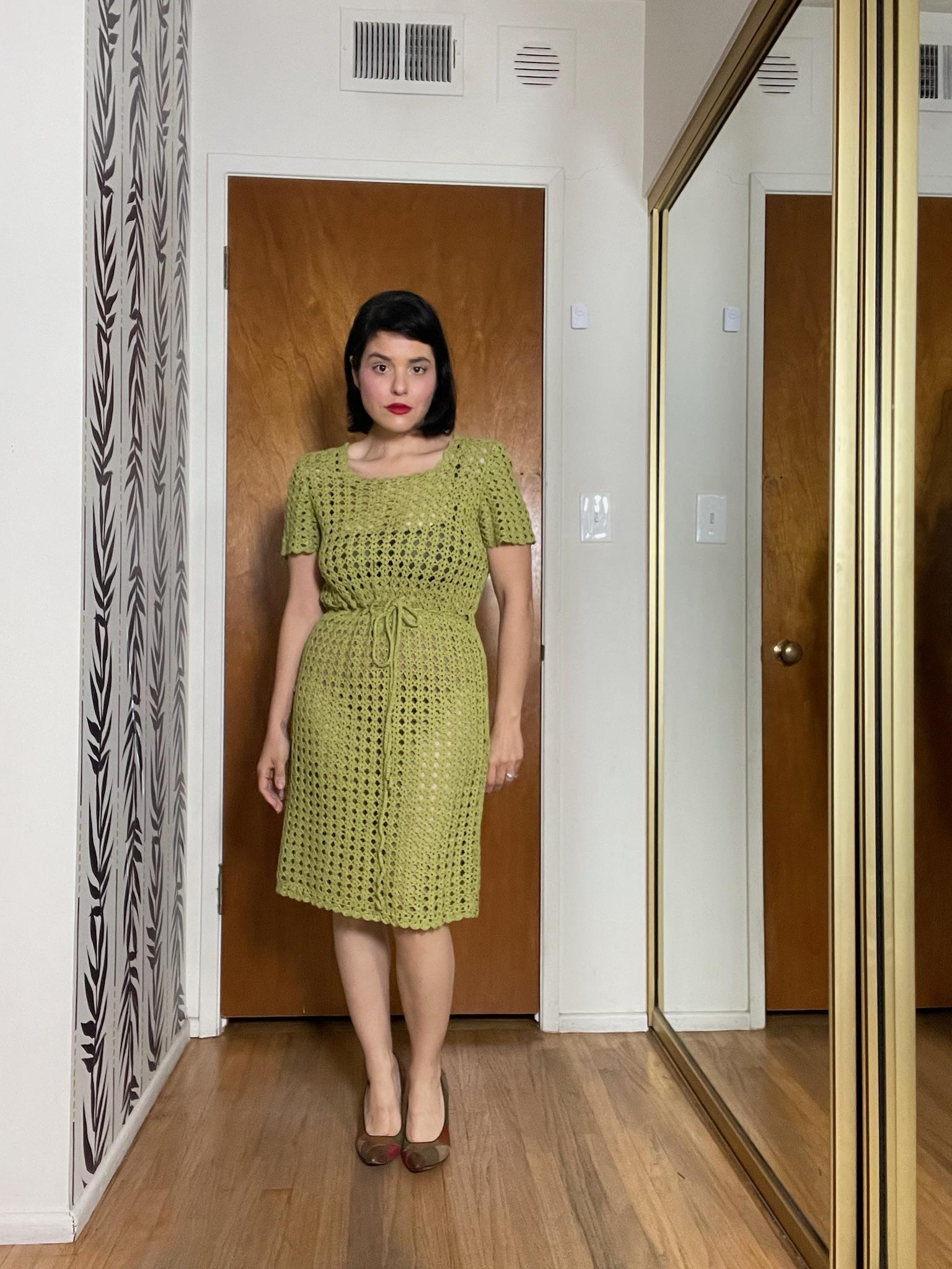 Vintage 60s Green Crocheted Dress - Best Fits Size XS-M