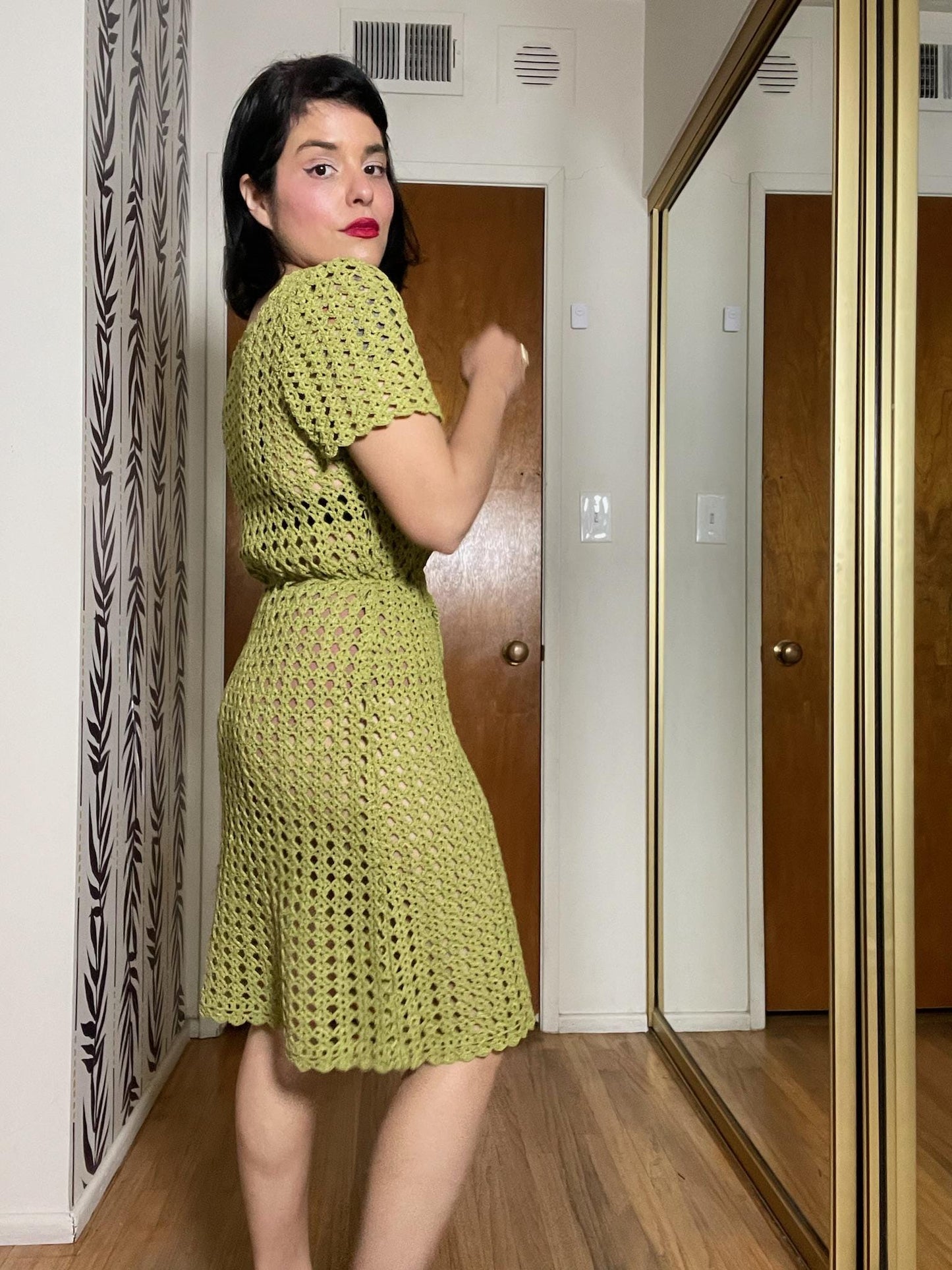 Vintage 60s Green Crocheted Dress - Best Fits Size XS-M