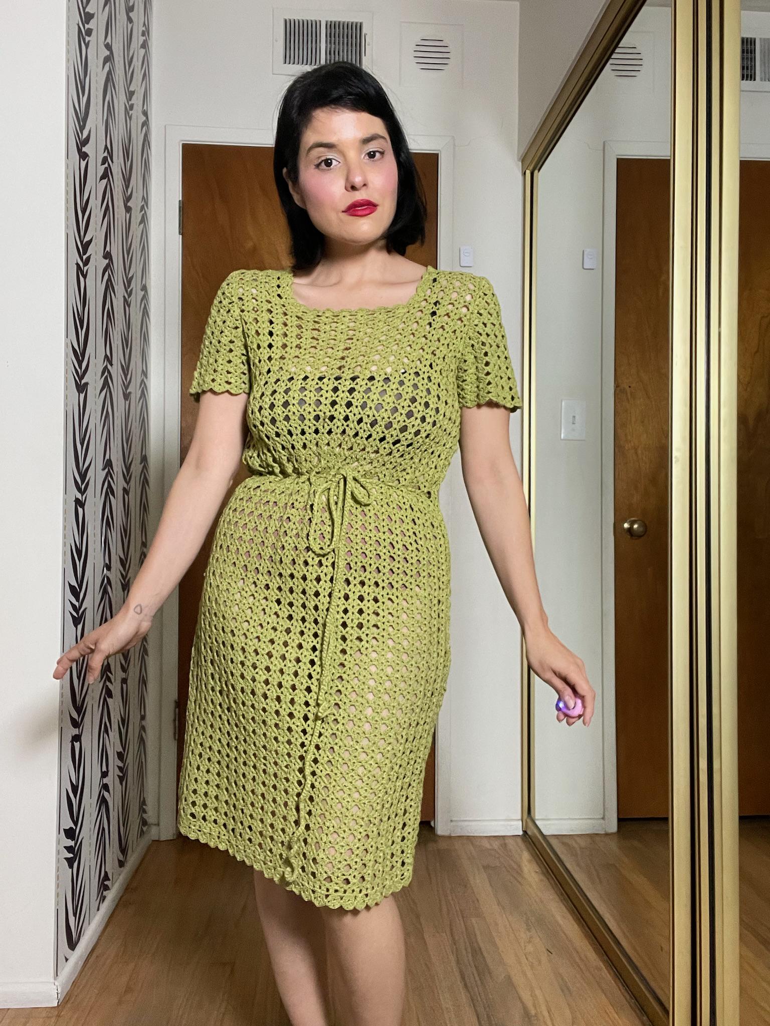 Vintage 60s Green Crocheted Dress - Best Fits Size XS-M